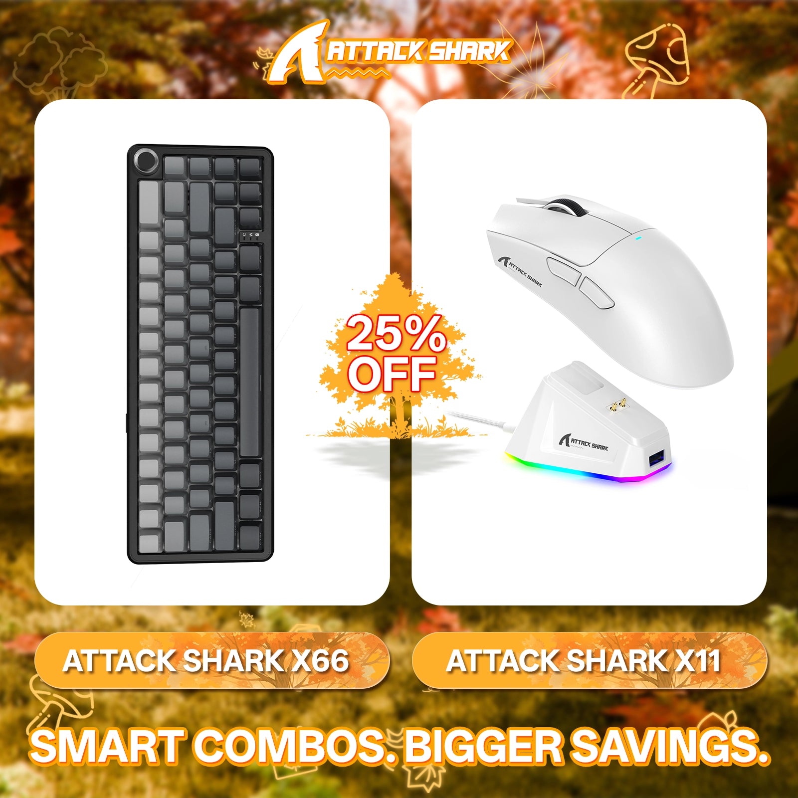 ATTACK SHARK X66 ワイヤレスメカニカルキーボード + X11 ワイヤレスゲーミングマウス