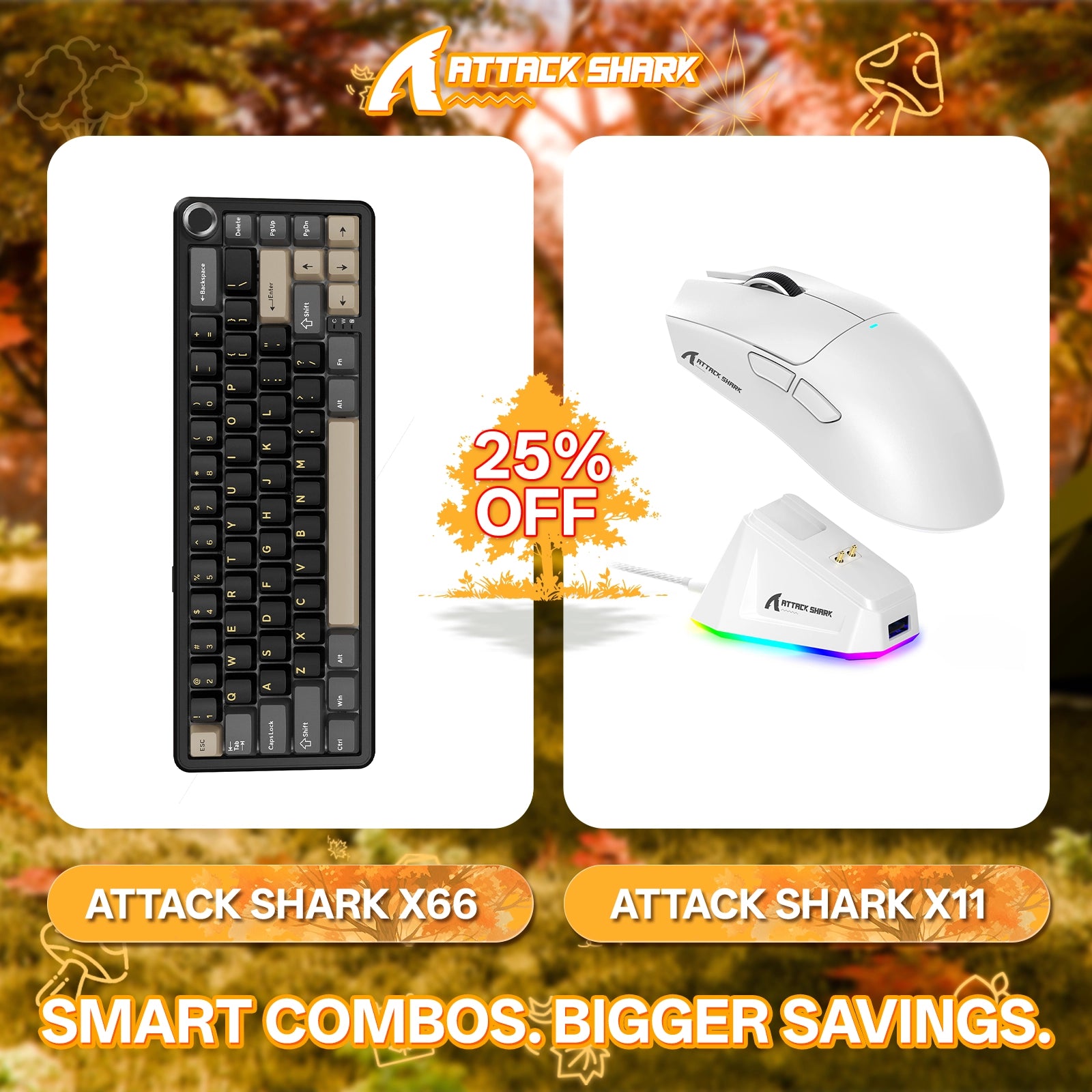 ATTACK SHARK X66 ワイヤレスメカニカルキーボード + X11 ワイヤレスゲーミングマウス