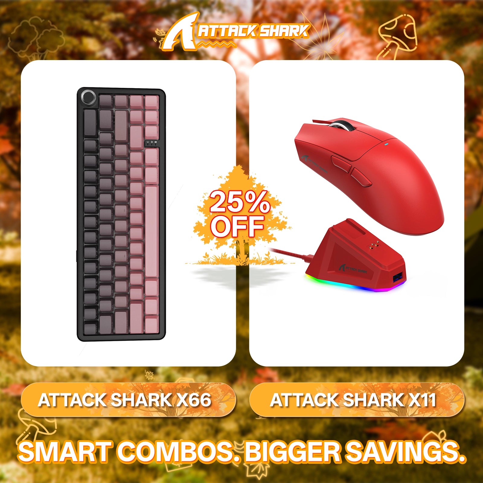 ATTACK SHARK X66 ワイヤレスメカニカルキーボード + X11 ワイヤレスゲーミングマウス