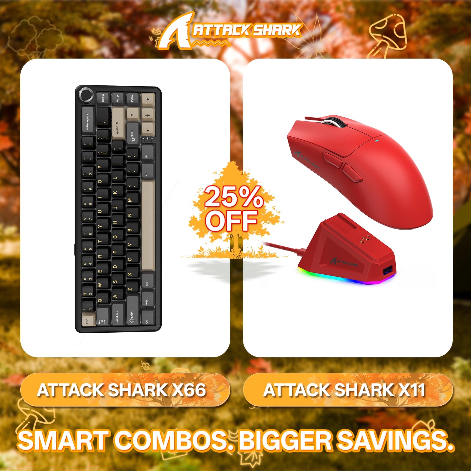 ATTACK SHARK X66 ワイヤレスメカニカルキーボード + X11 ワイヤレスゲーミングマウス