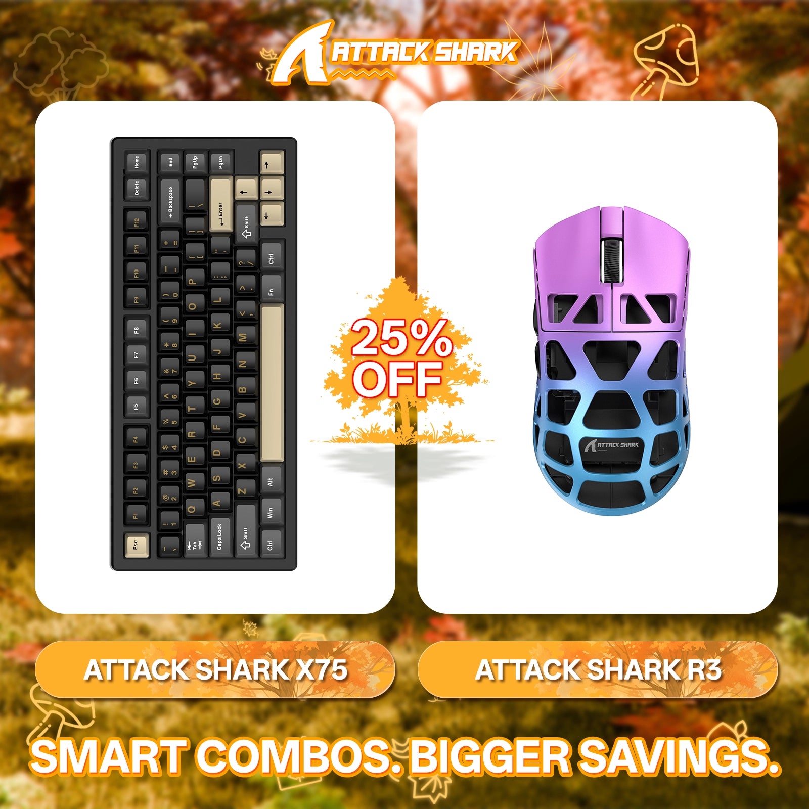 ATTACK SHARK X75 フルアルミニウムキーボード + R3 マグネシウム合金ゲーミングマウスバンドル