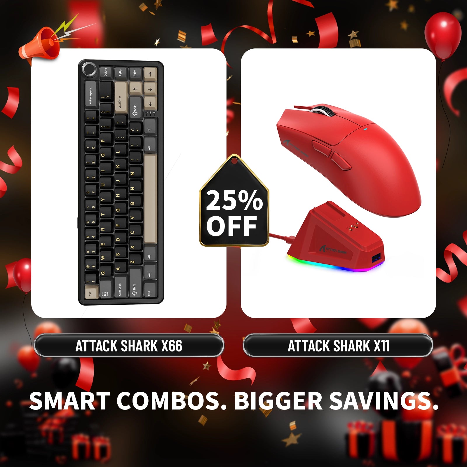 ATTACK SHARK X66 ワイヤレスメカニカルキーボード + X11 ワイヤレスゲーミングマウス