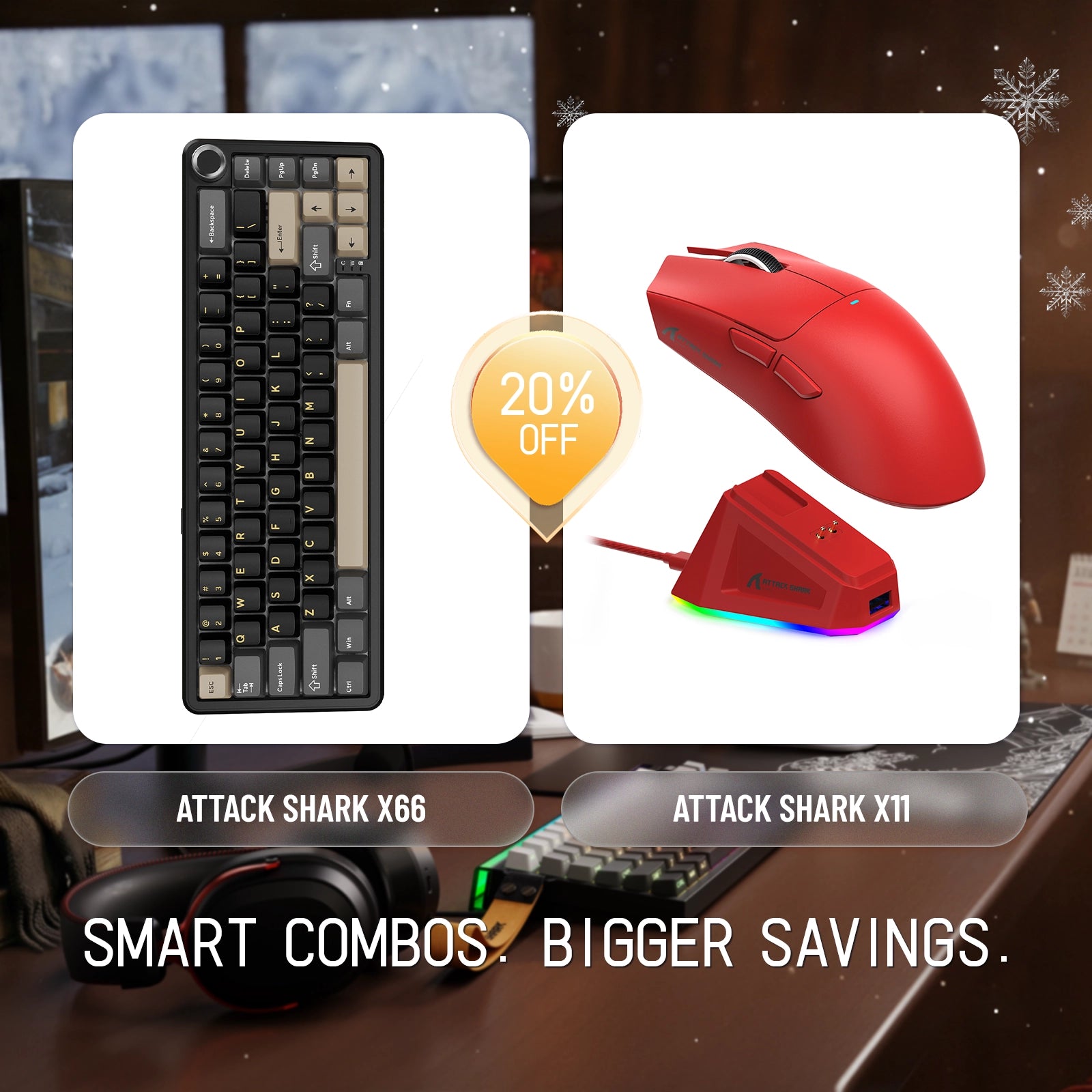 ATTACK SHARK X66 ワイヤレスメカニカルキーボード + X11 ワイヤレス