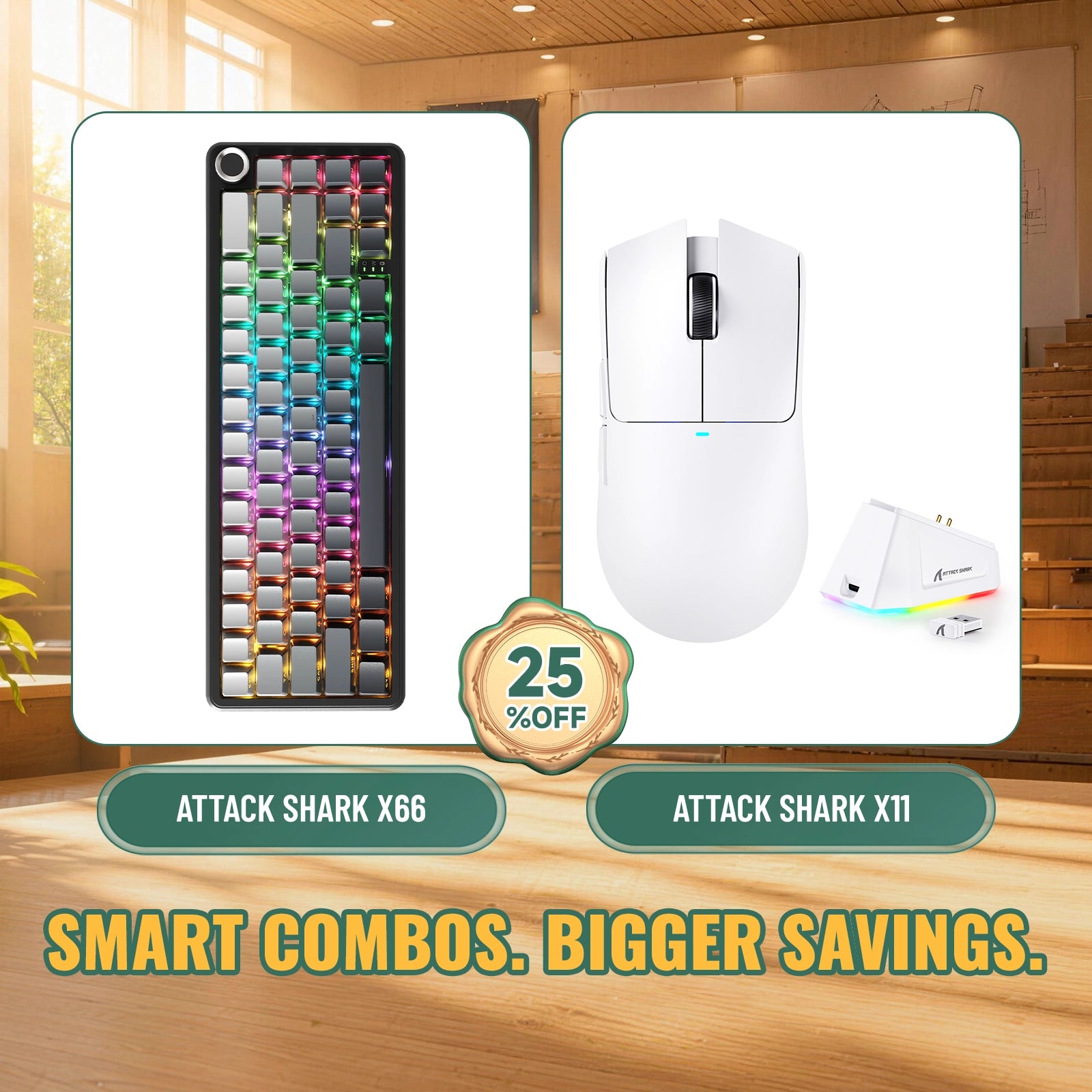 ATTACK SHARK X66 ワイヤレスメカニカルキーボード + X11 ワイヤレスゲーミングマウス バンドル