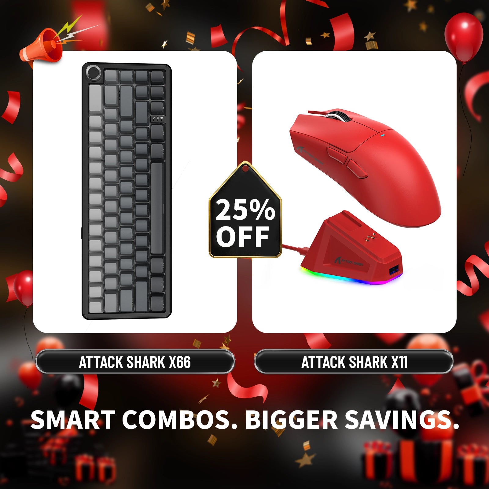 ATTACK SHARK X66 ワイヤレスメカニカルキーボード + X11 ワイヤレスゲーミングマウス