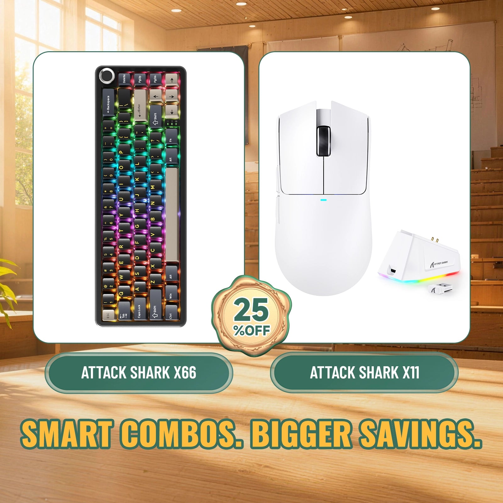 ATTACK SHARK X66 ワイヤレスメカニカルキーボード + X11 ワイヤレスゲーミングマウス バンドル
