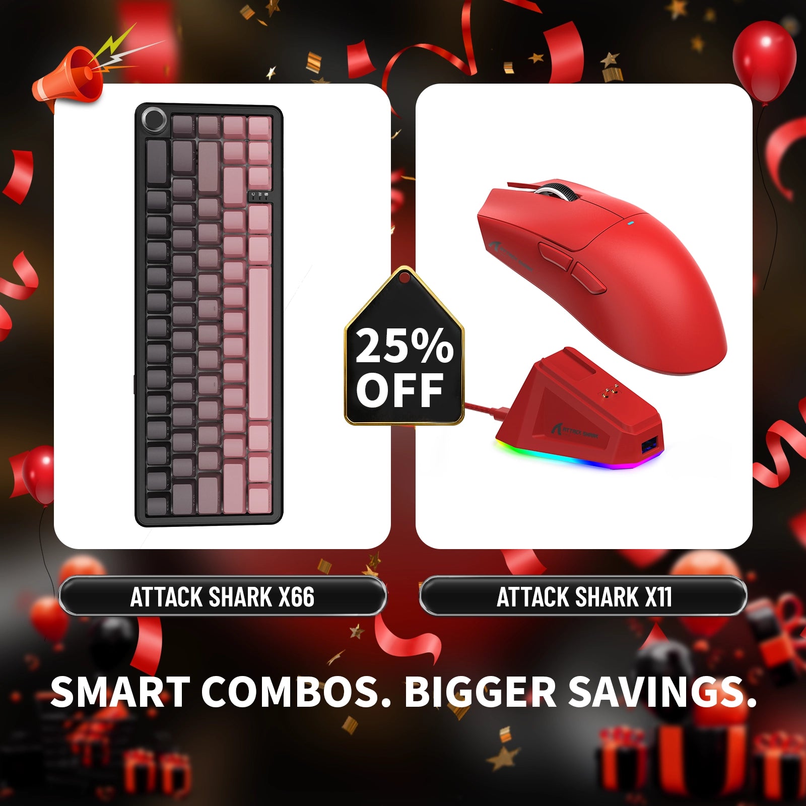 ATTACK SHARK X66 ワイヤレスメカニカルキーボード + X11 ワイヤレスゲーミングマウス