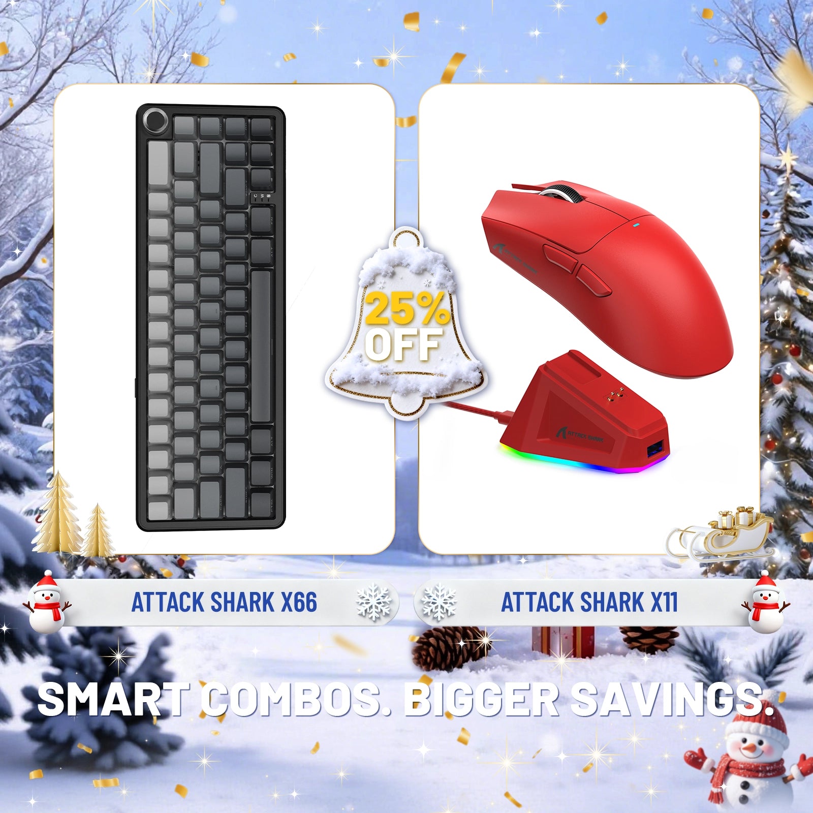 ATTACK SHARK X66 ワイヤレスメカニカルキーボード + X11 ワイヤレスゲーミングマウス