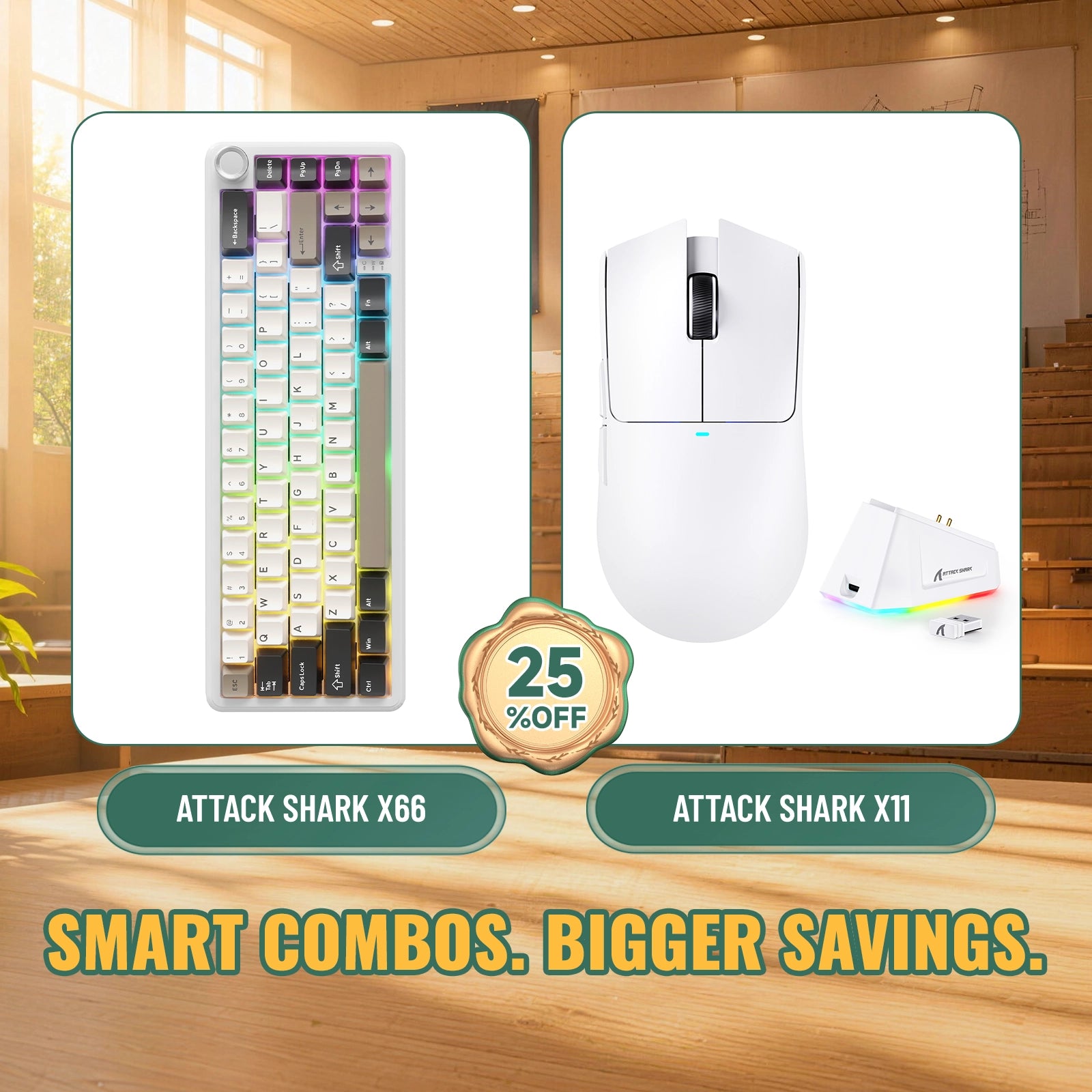 ATTACK SHARK X66 ワイヤレスメカニカルキーボード + X11 ワイヤレスゲーミングマウス バンドル