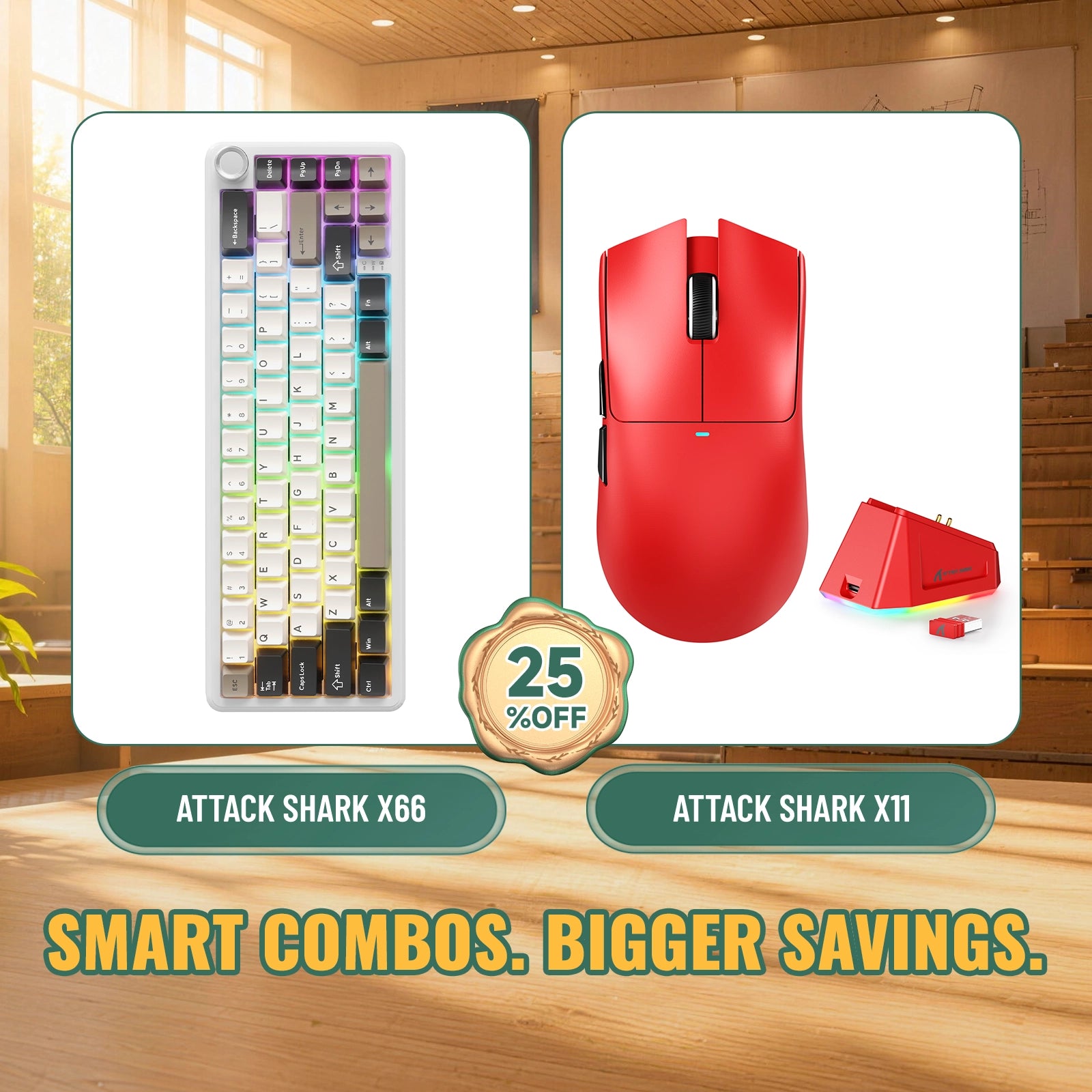 ATTACK SHARK X66 ワイヤレスメカニカルキーボード + X11 ワイヤレスゲーミングマウス バンドル