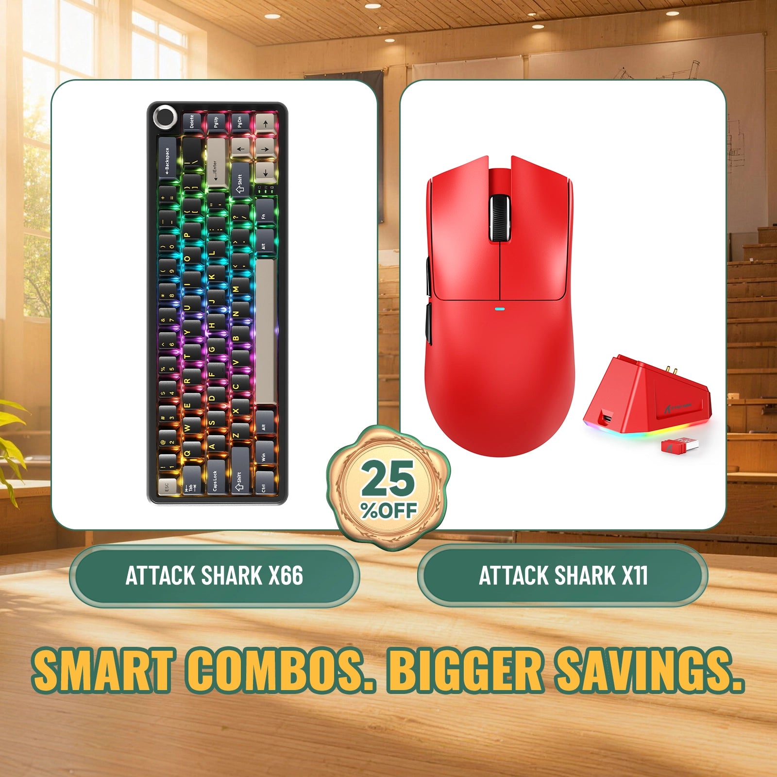 ATTACK SHARK X66 ワイヤレスメカニカルキーボード + X11 ワイヤレスゲーミングマウス バンドル