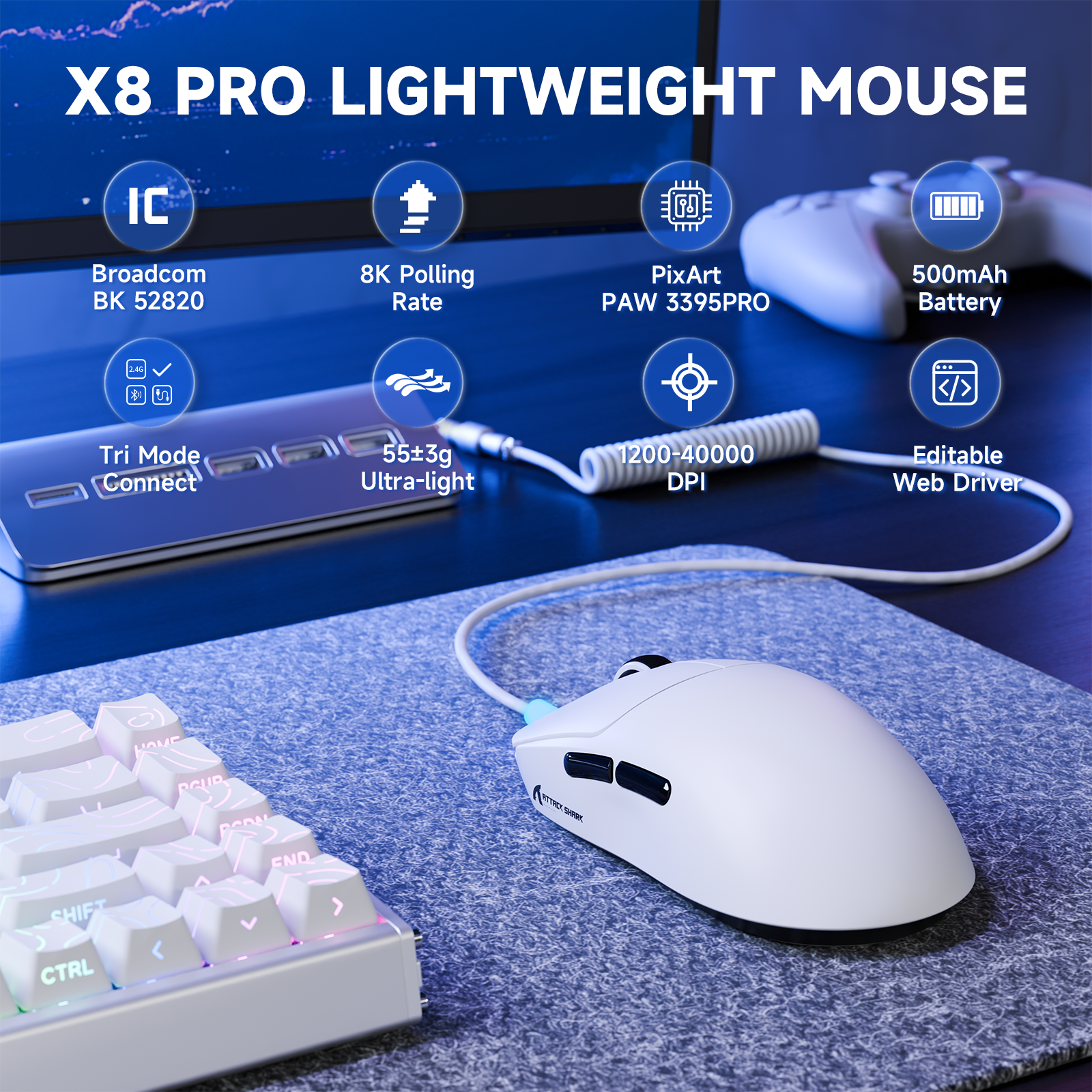 ATTACK SHARK X8PRO 超軽量ワイヤレスゲーミングマウス & C06ULTRAケーブル