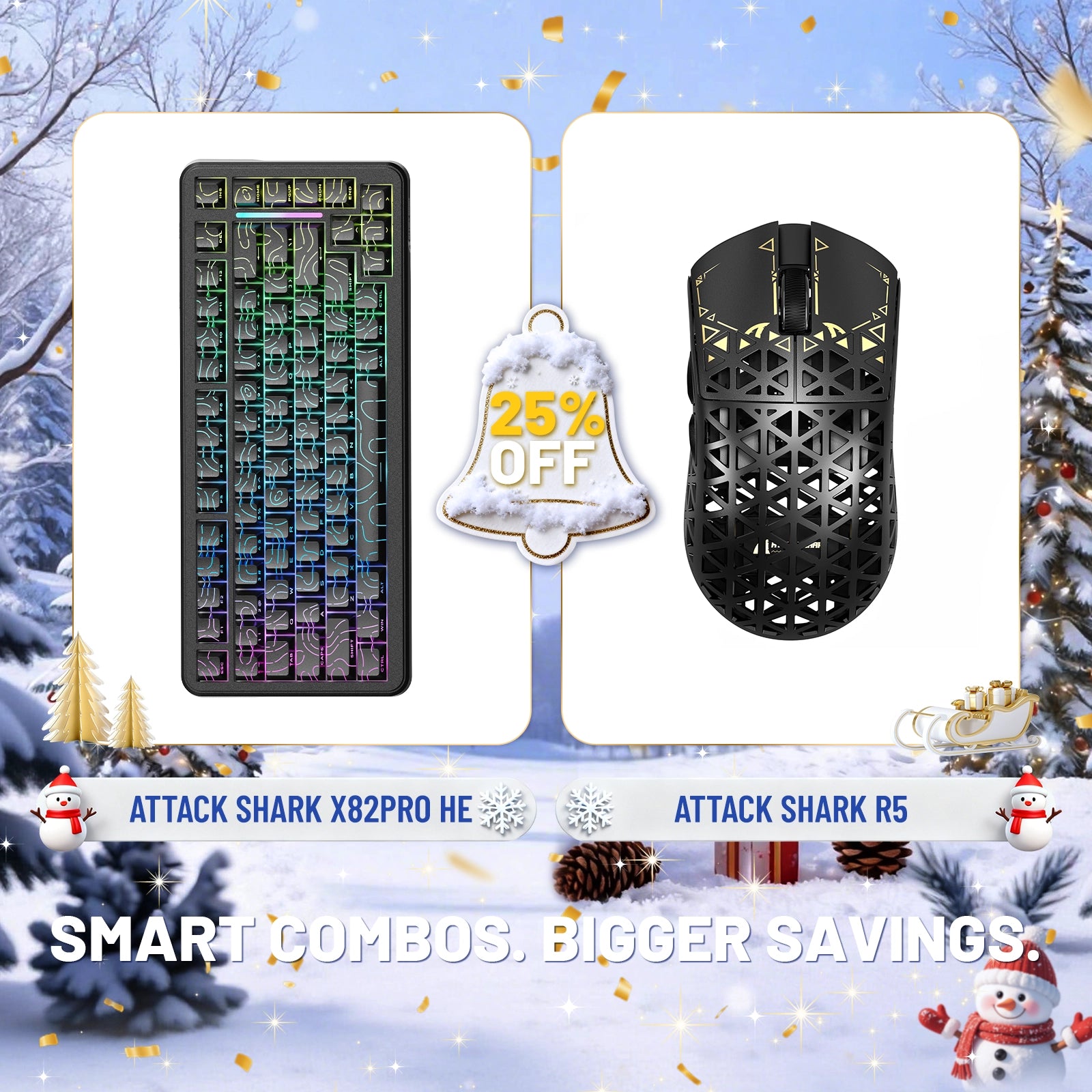 ATTACK SHARK X82PRO HE ラピッドトリガーキーボード + R5 カーボンファイバーワイヤレスゲーミングマウスバンドル