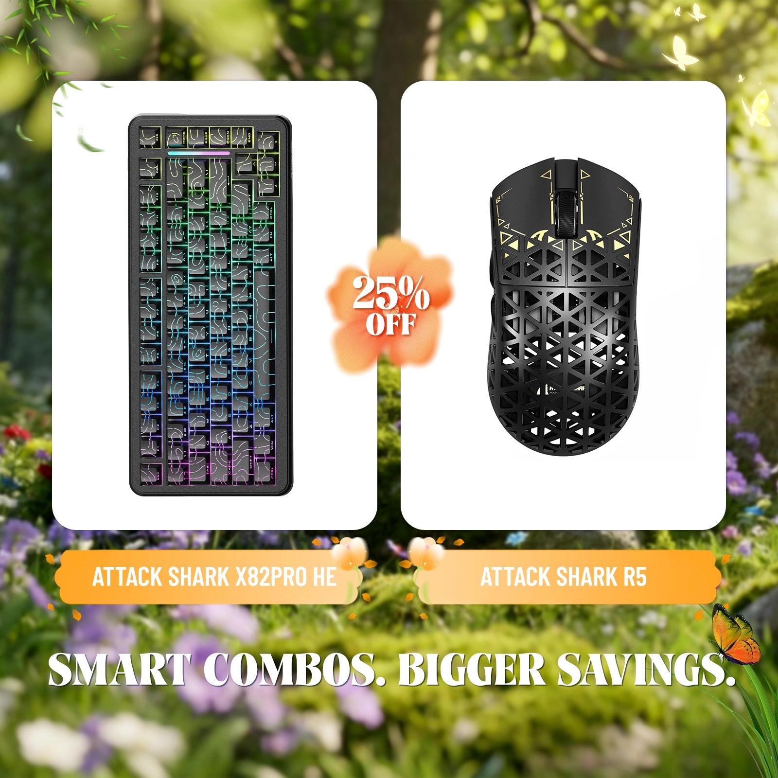 ATTACK SHARK X82PRO HE ラピッドトリガーキーボード + R5 カーボンファイバーワイヤレスゲーミングマウスバンドル
