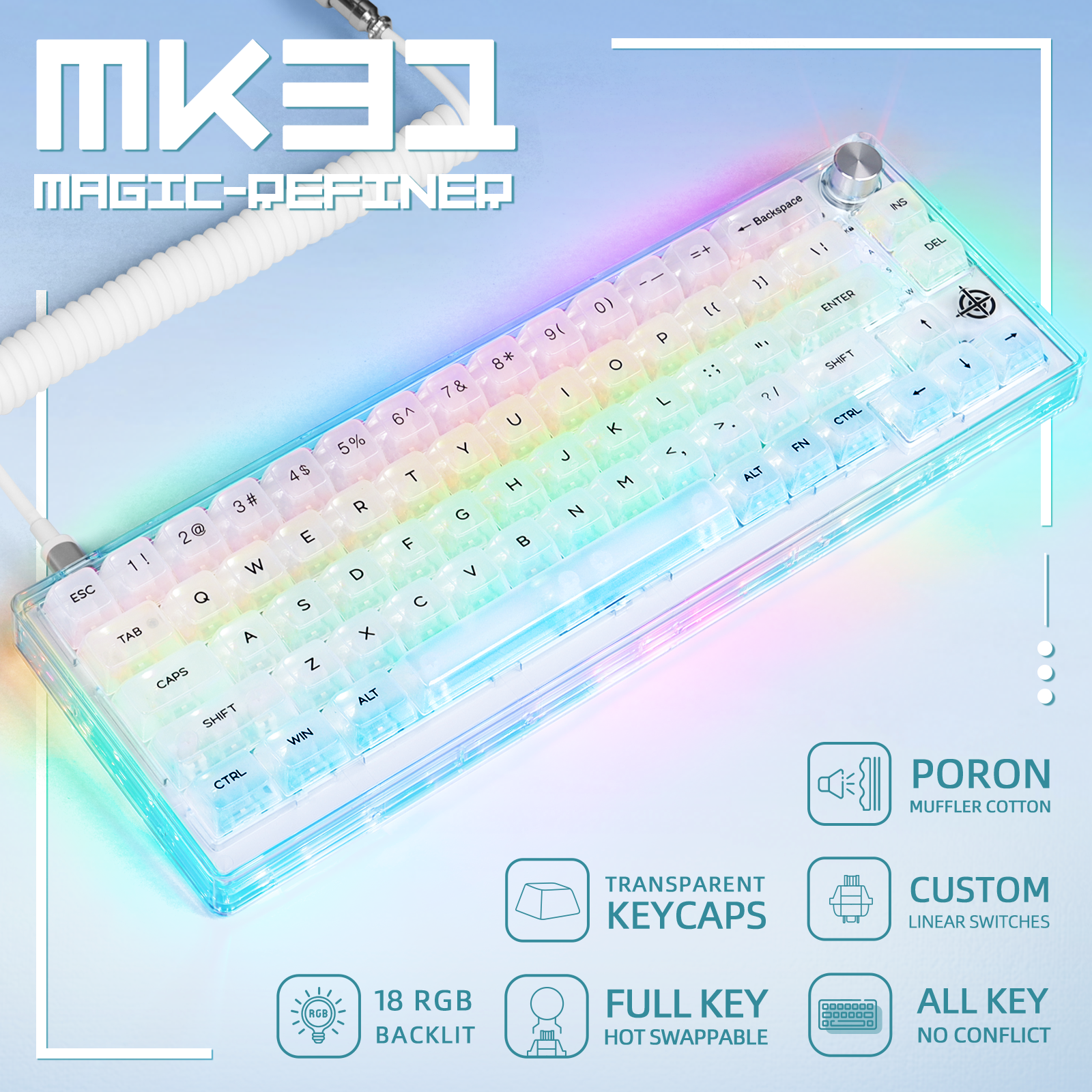 ATTACK SHARK MK31 Transparent Mechanical Gaming Keyboard