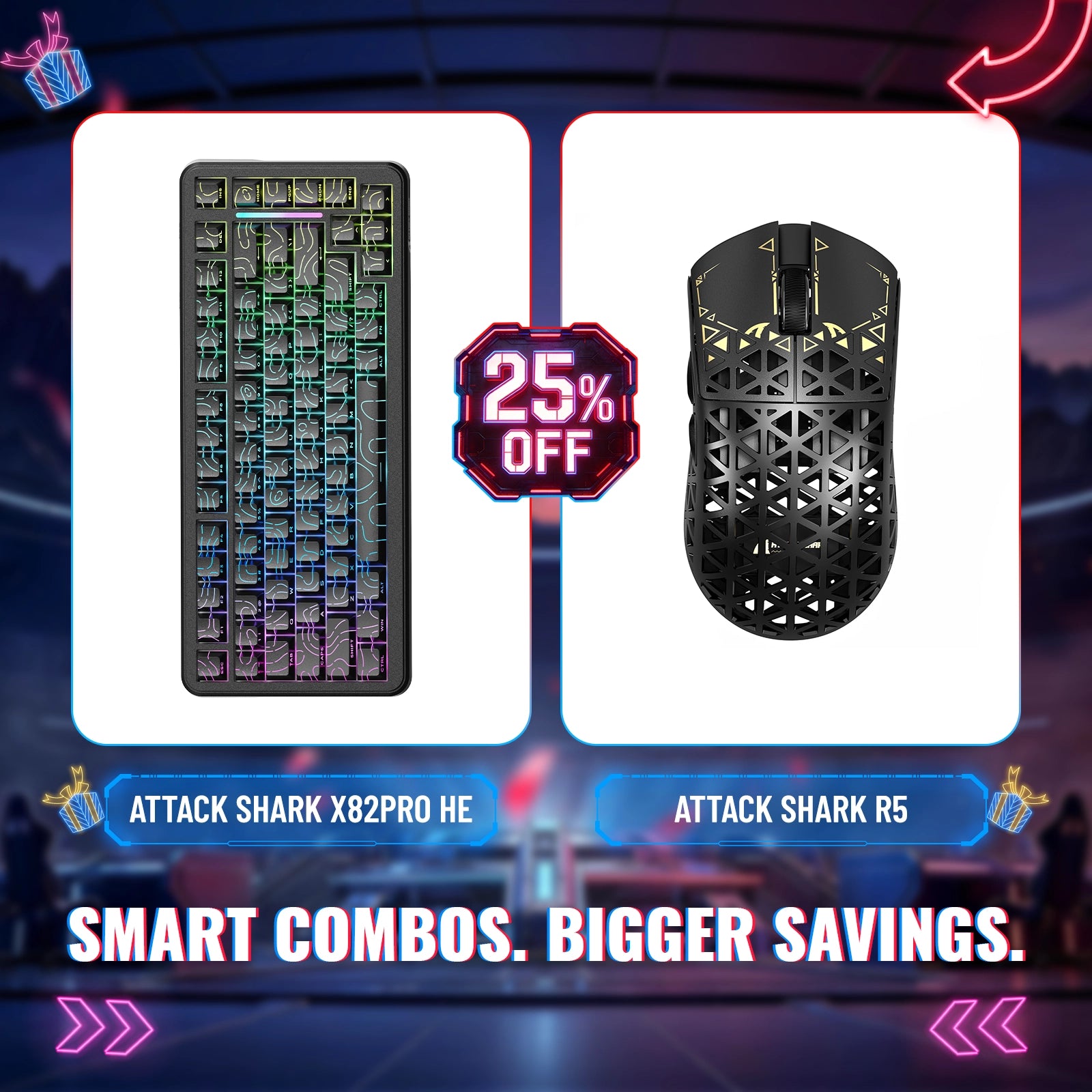ATTACK SHARK X82PRO HE ラピッドトリガーキーボード + R5 カーボンファイバーワイヤレスゲーミングマウスバンドル