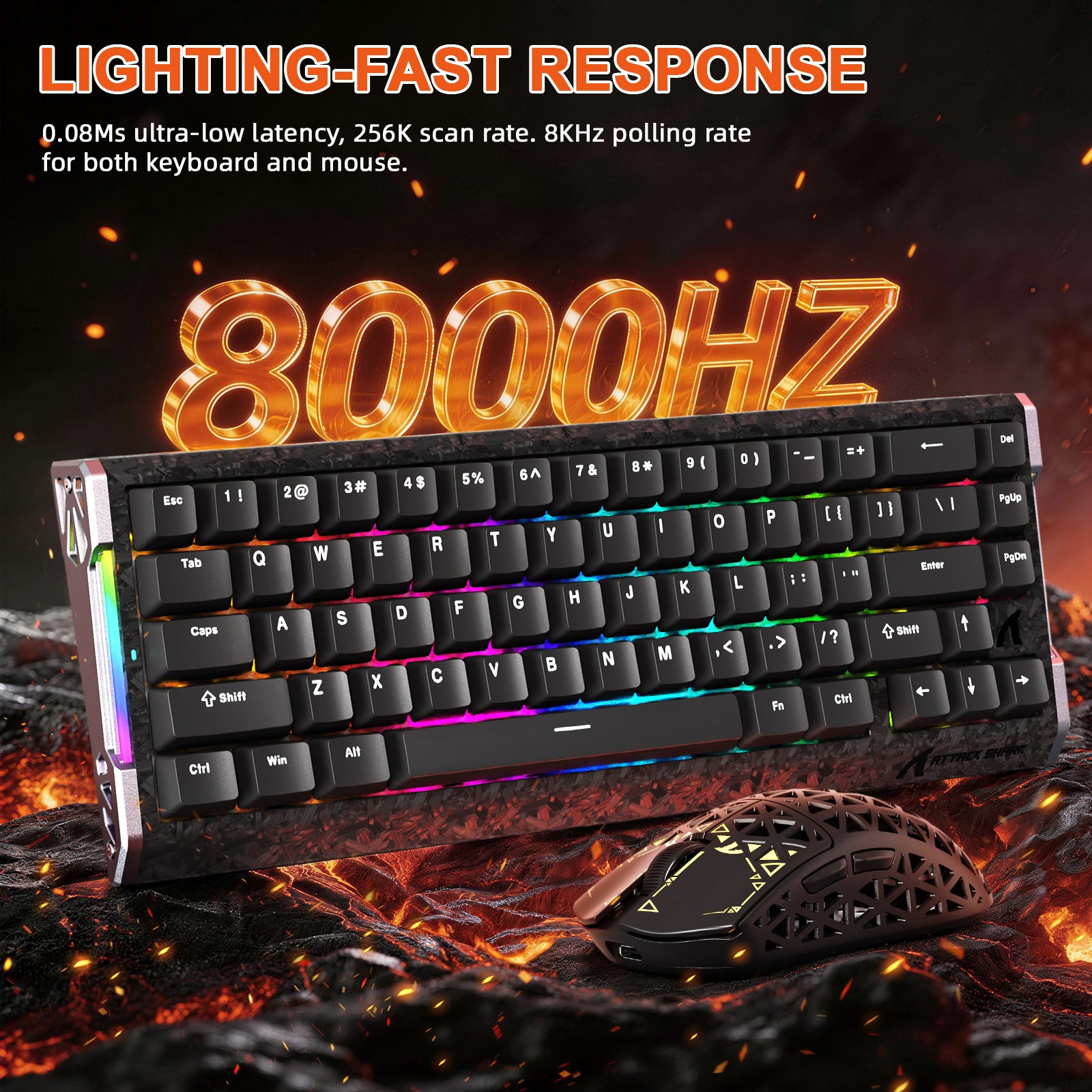 ATTACK SHARK R68 R5 ULTRA Carbon Fiber Gaming Bundle, 8000Hz, 0.08ms latency.