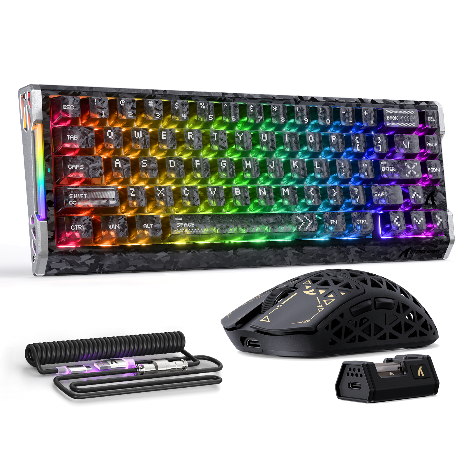 ATTACK SHARK R68 HE & R5 ULTRA カーボンファイバー ゲーミングバンドル C01 ULTRA コイルケーブル付き
