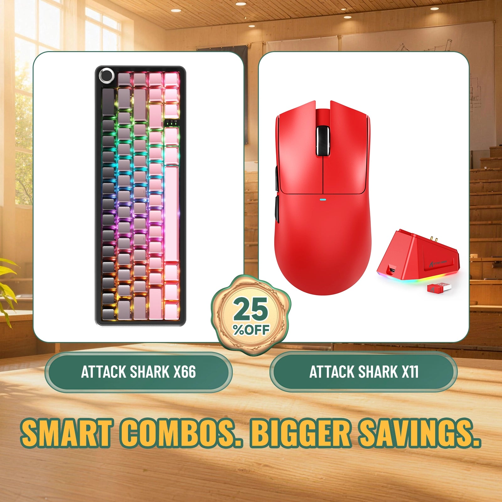ATTACK SHARK X66 ワイヤレスメカニカルキーボード + X11 ワイヤレスゲーミングマウス バンドル