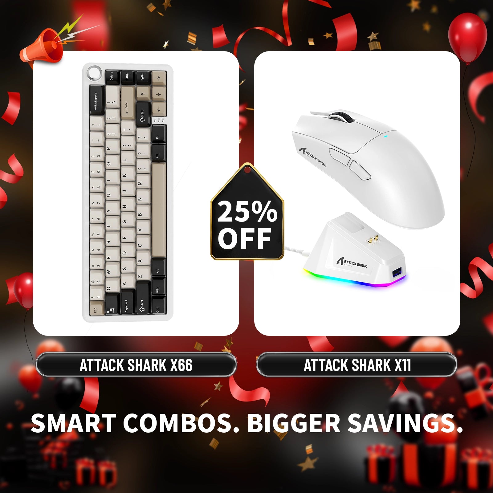 ATTACK SHARK X66 ワイヤレスメカニカルキーボード + X11 ワイヤレスゲーミングマウス