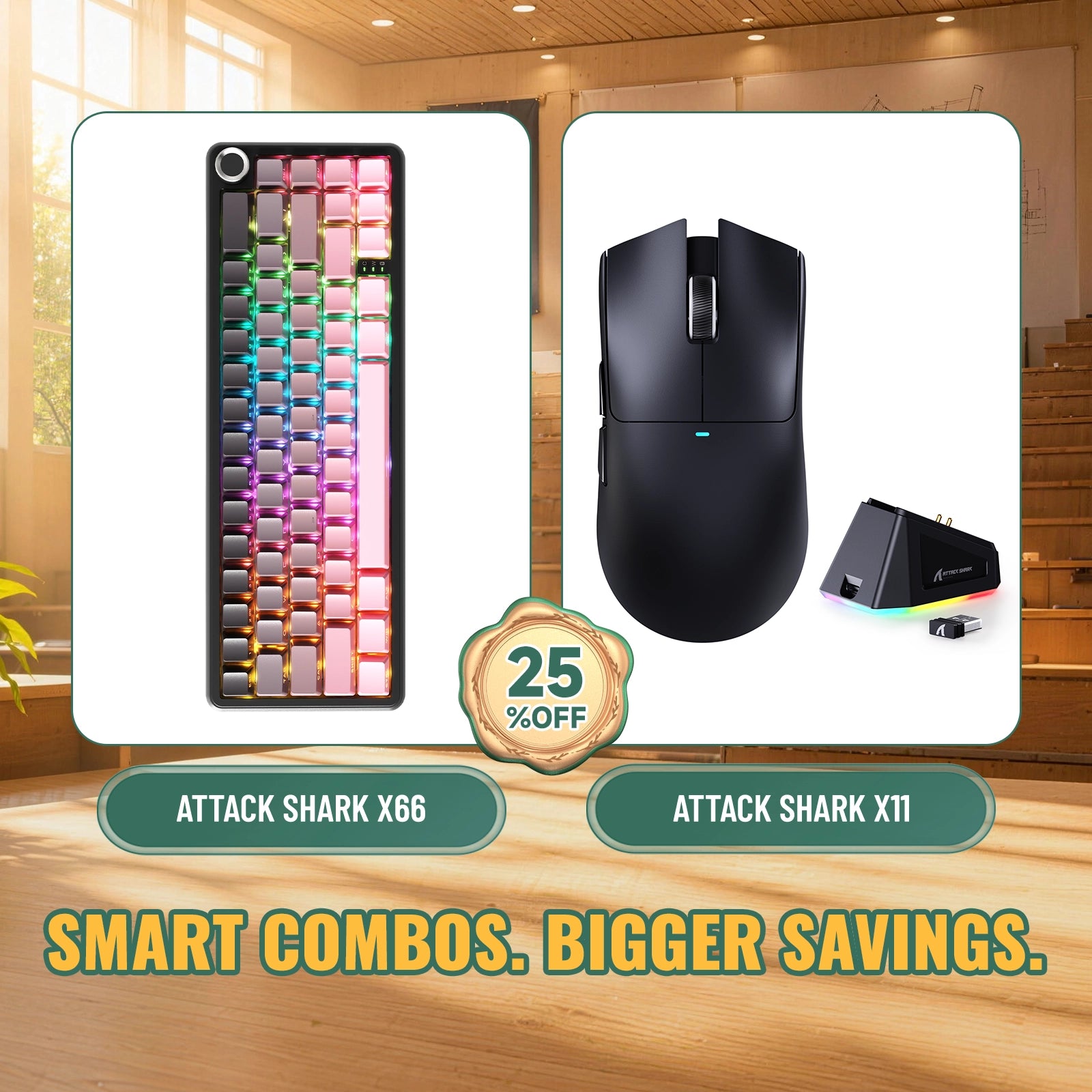ATTACK SHARK X66 ワイヤレスメカニカルキーボード + X11 ワイヤレスゲーミングマウス バンドル