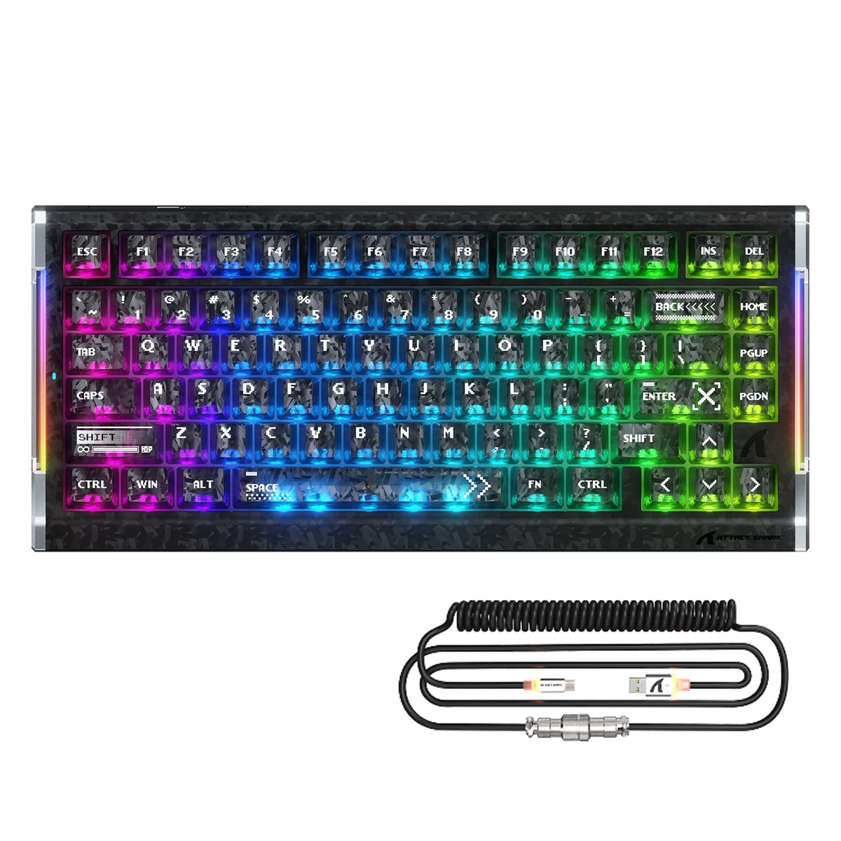 ATTACK SHARK R86 HE カーボンファイバー 有線 ラピッドトリガー マグネットスイッチ ゲーミングキーボード C01 ULTRA RGB コイルケーブル