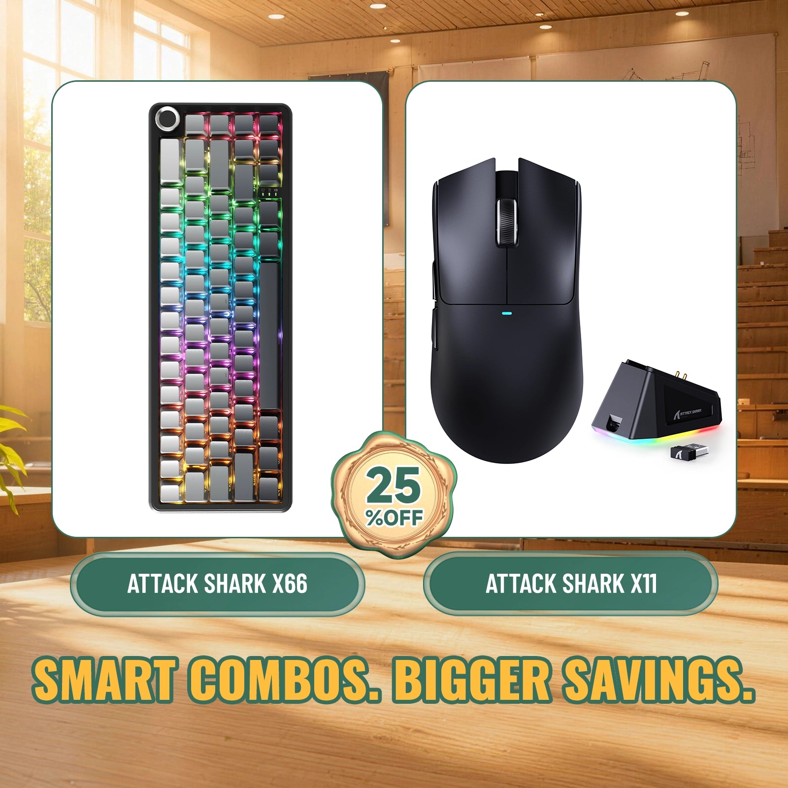 ATTACK SHARK X66 ワイヤレスメカニカルキーボード + X11 ワイヤレスゲーミングマウス バンドル