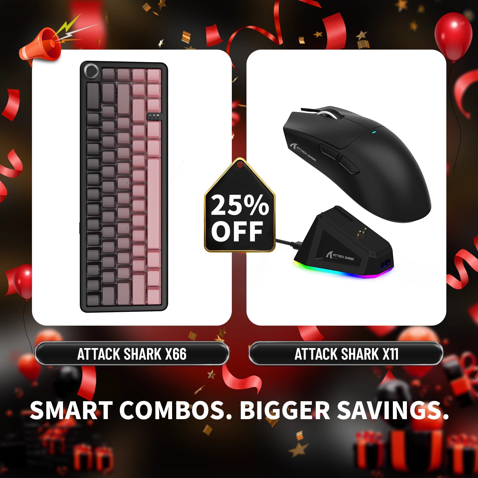 ATTACK SHARK X66 ワイヤレスメカニカルキーボード + X11 ワイヤレスゲーミングマウス
