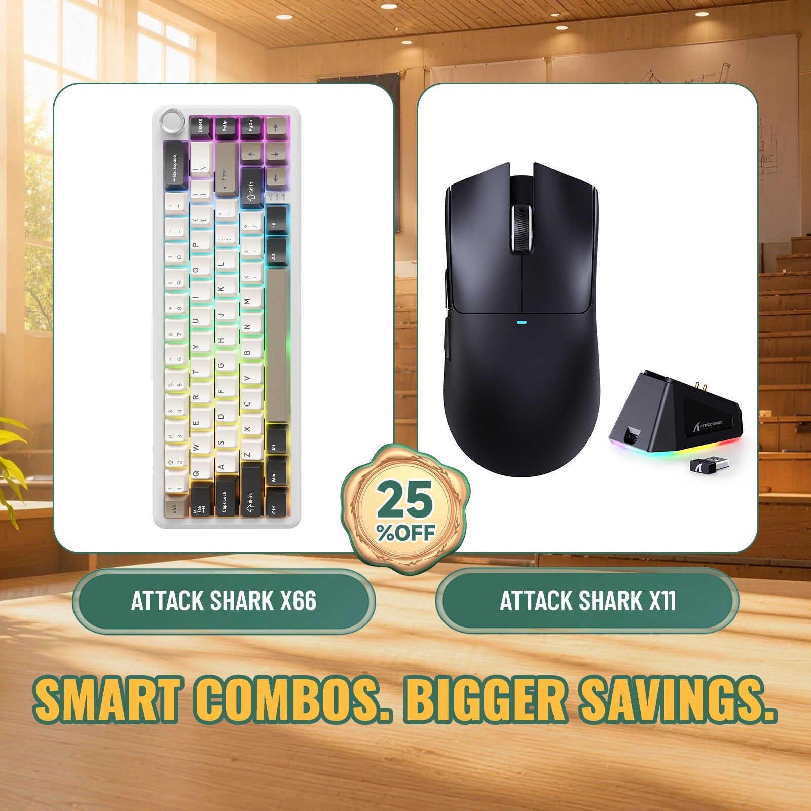 ATTACK SHARK X66 ワイヤレスメカニカルキーボード + X11 ワイヤレスゲーミングマウス バンドル