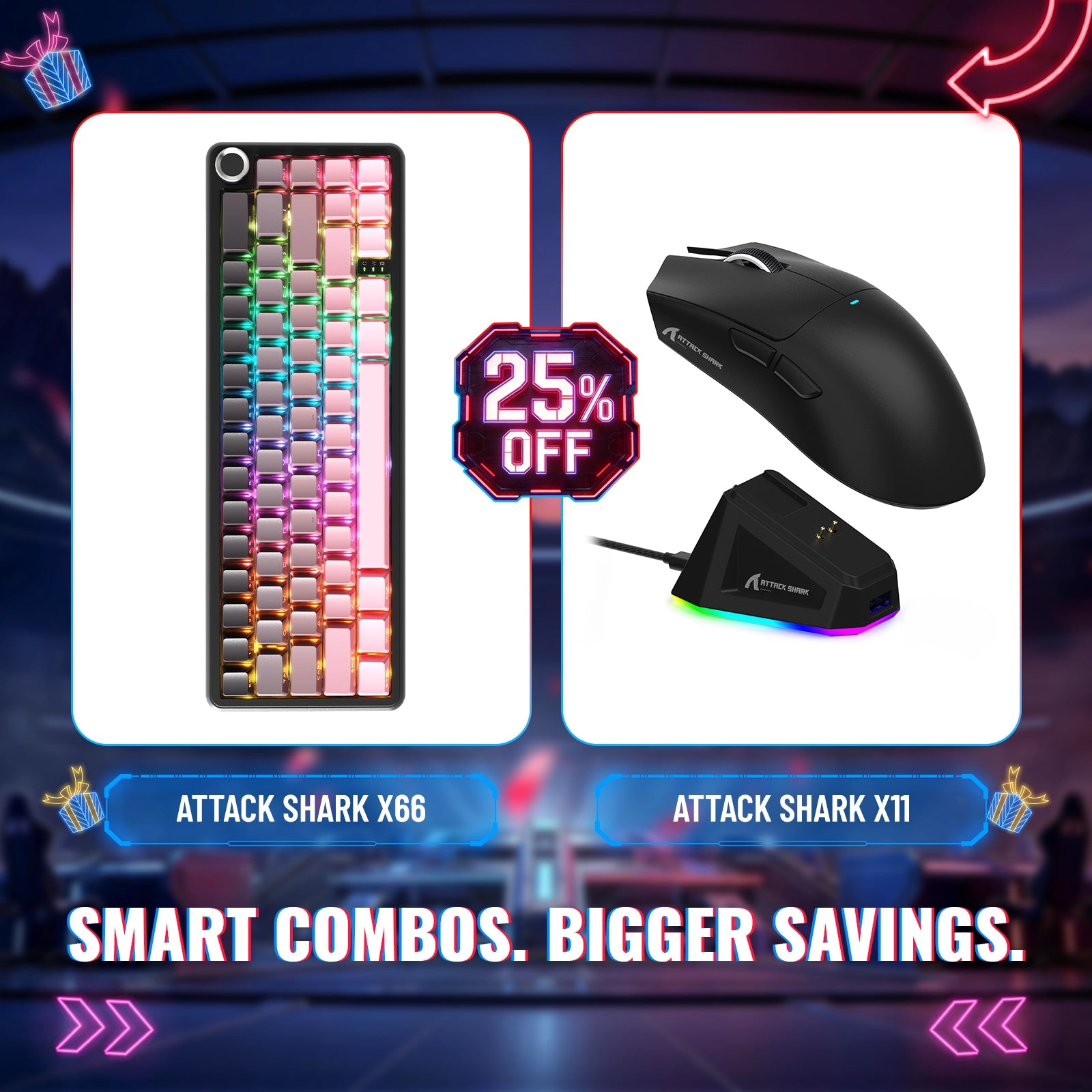 ATTACK SHARK X66 ワイヤレスメカニカルキーボード + X11 ワイヤレスゲーミングマウス
