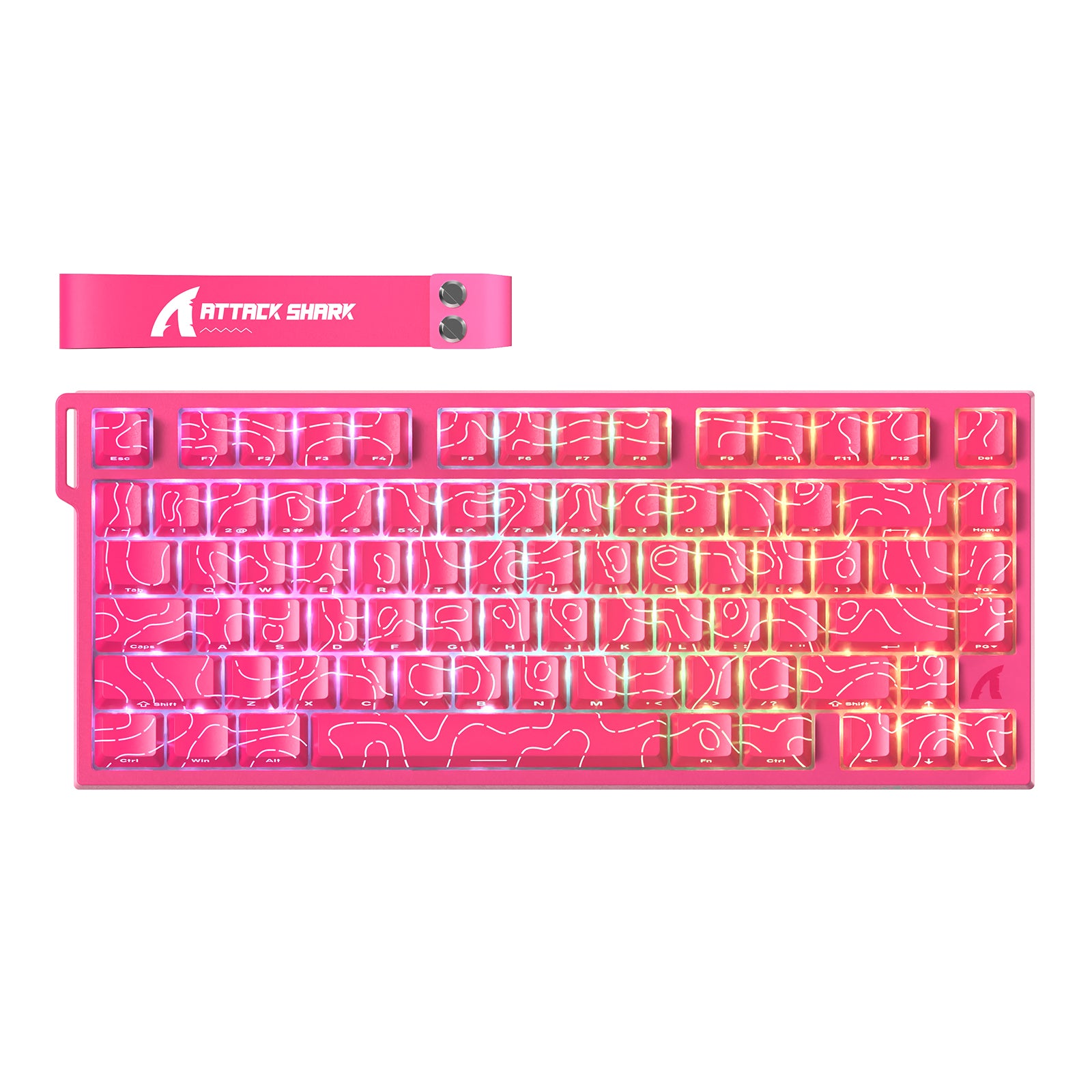 ピンクの輪郭（キーキャップを通して輝くパターン）