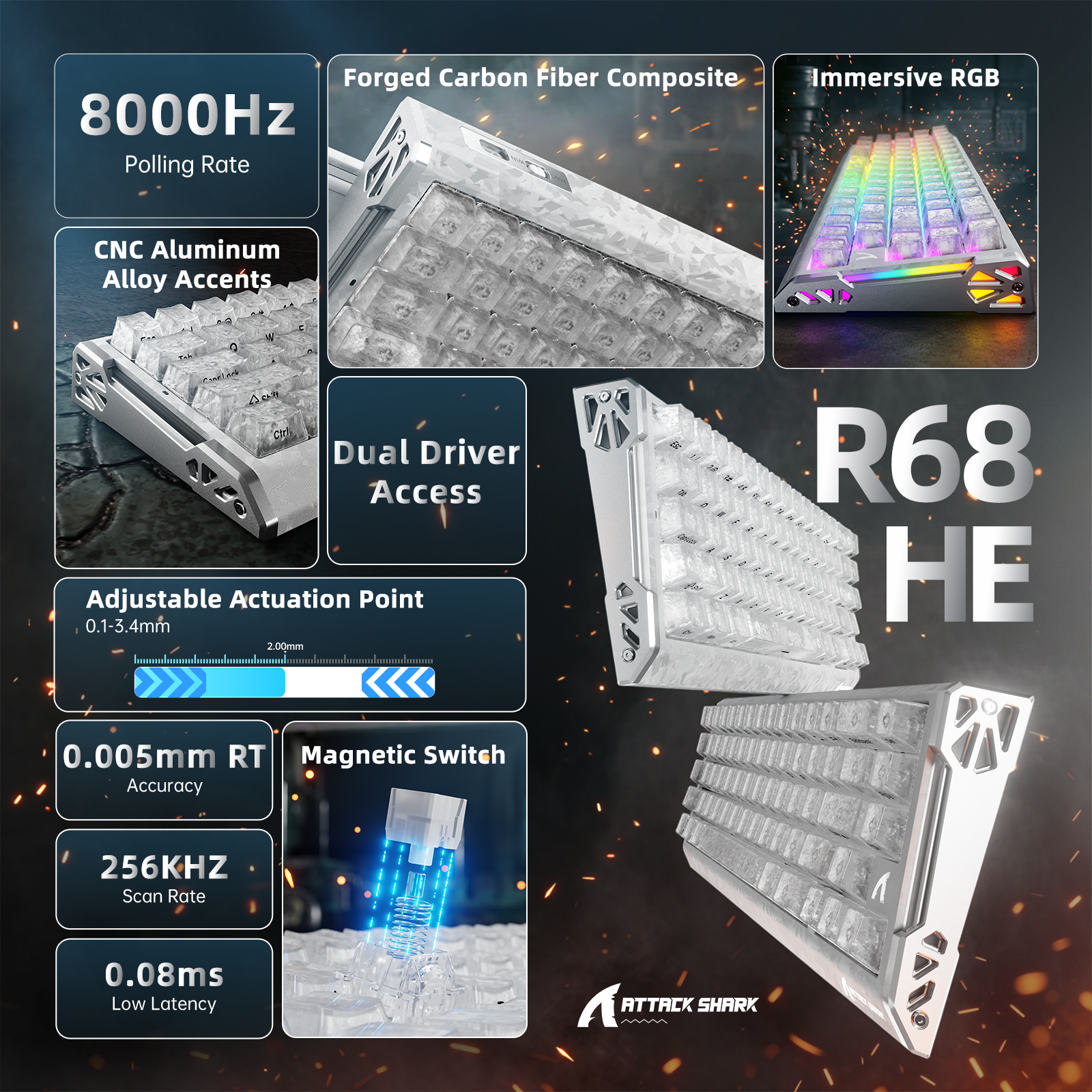 ATTACK SHARK R68 HE カーボンファイバー ラピッドトリガーキーボード マグネティックスイッチ