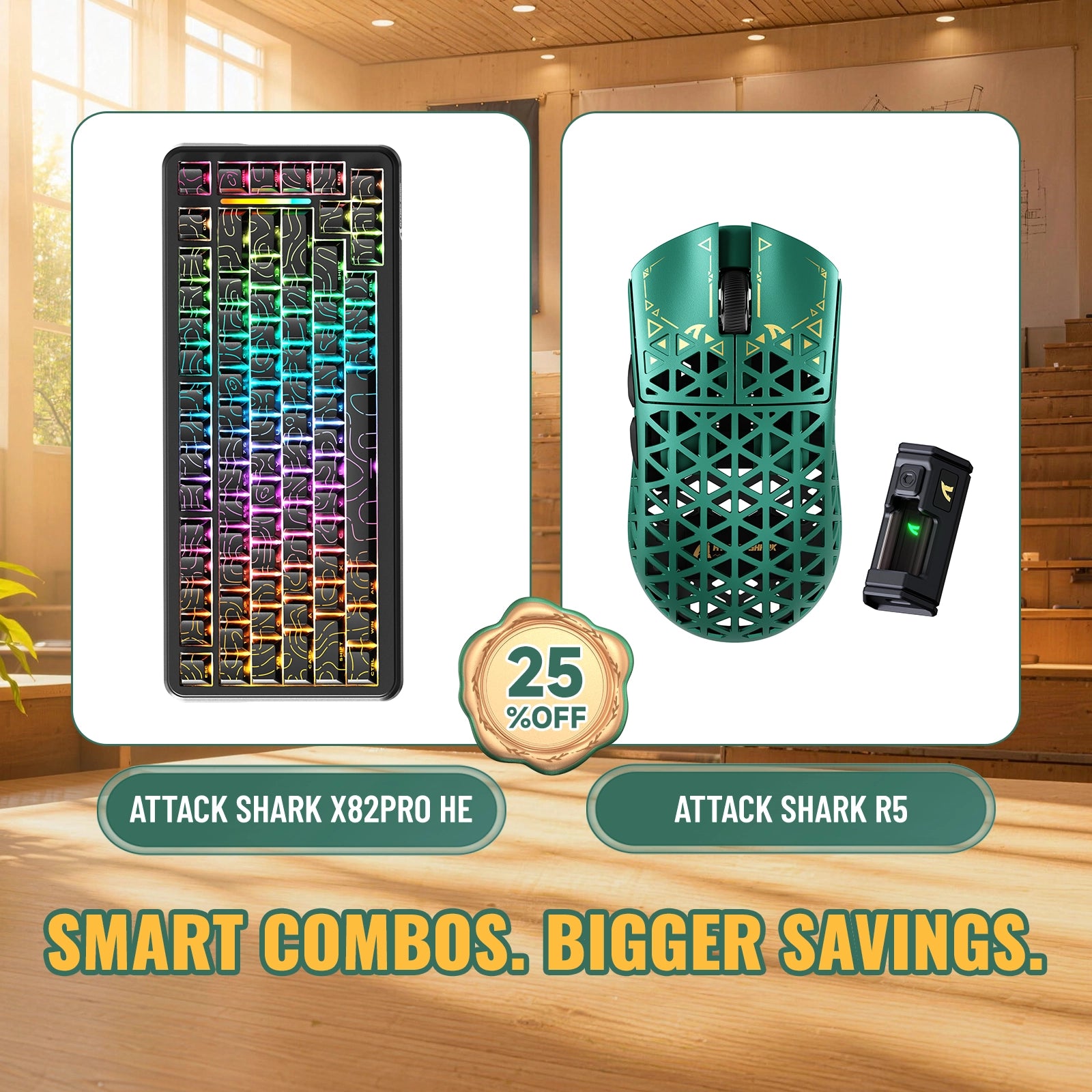 ATTACK SHARK X82PRO HE ラピッドトリガーキーボード + R5 カーボンファイバーワイヤレスゲーミングマウス バンドル