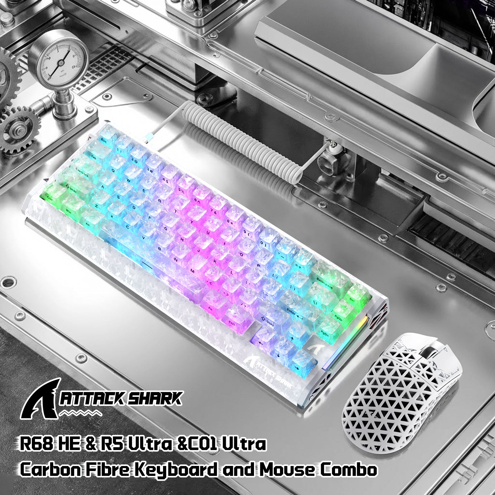 ATTACK SHARK R68 HE & R5 ULTRA カーボンファイバー ゲーミングバンドル C01 ULTRA コイルケーブル付き
