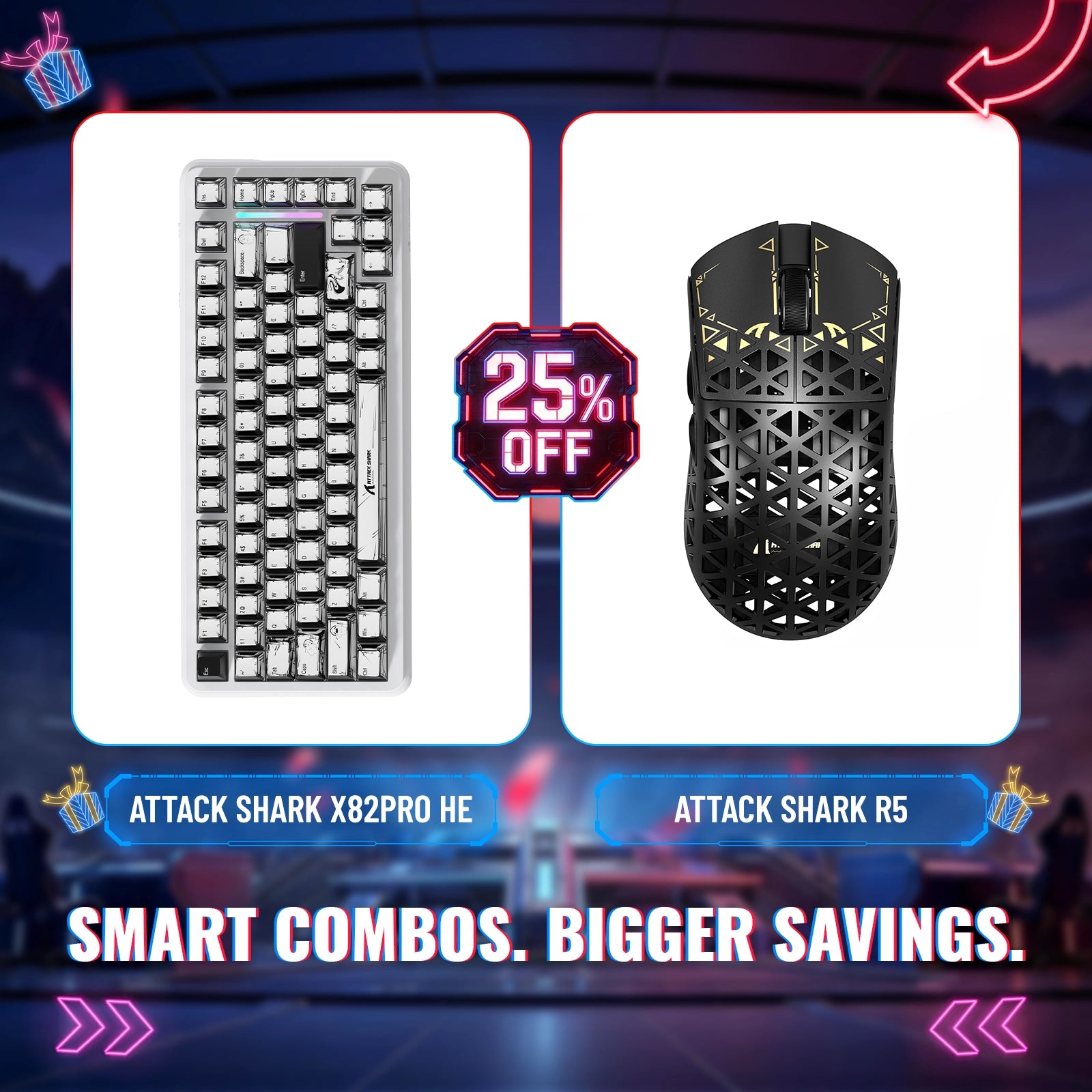 ATTACK SHARK X82PRO HE ラピッドトリガーキーボード + R5 カーボンファイバーワイヤレスゲーミングマウスバンドル