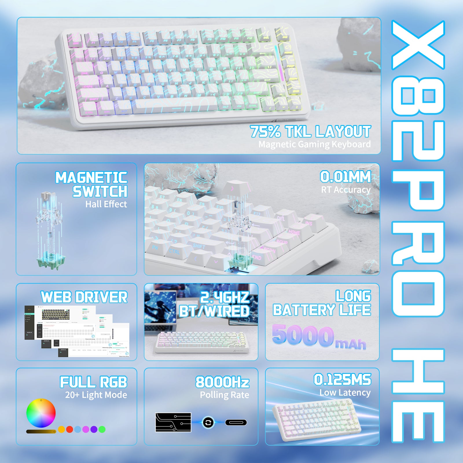 ATTACK SHARK X82PRO HE ワイヤレス ラピッドトリガー ゲーミングキーボード マグネティックスイッチ