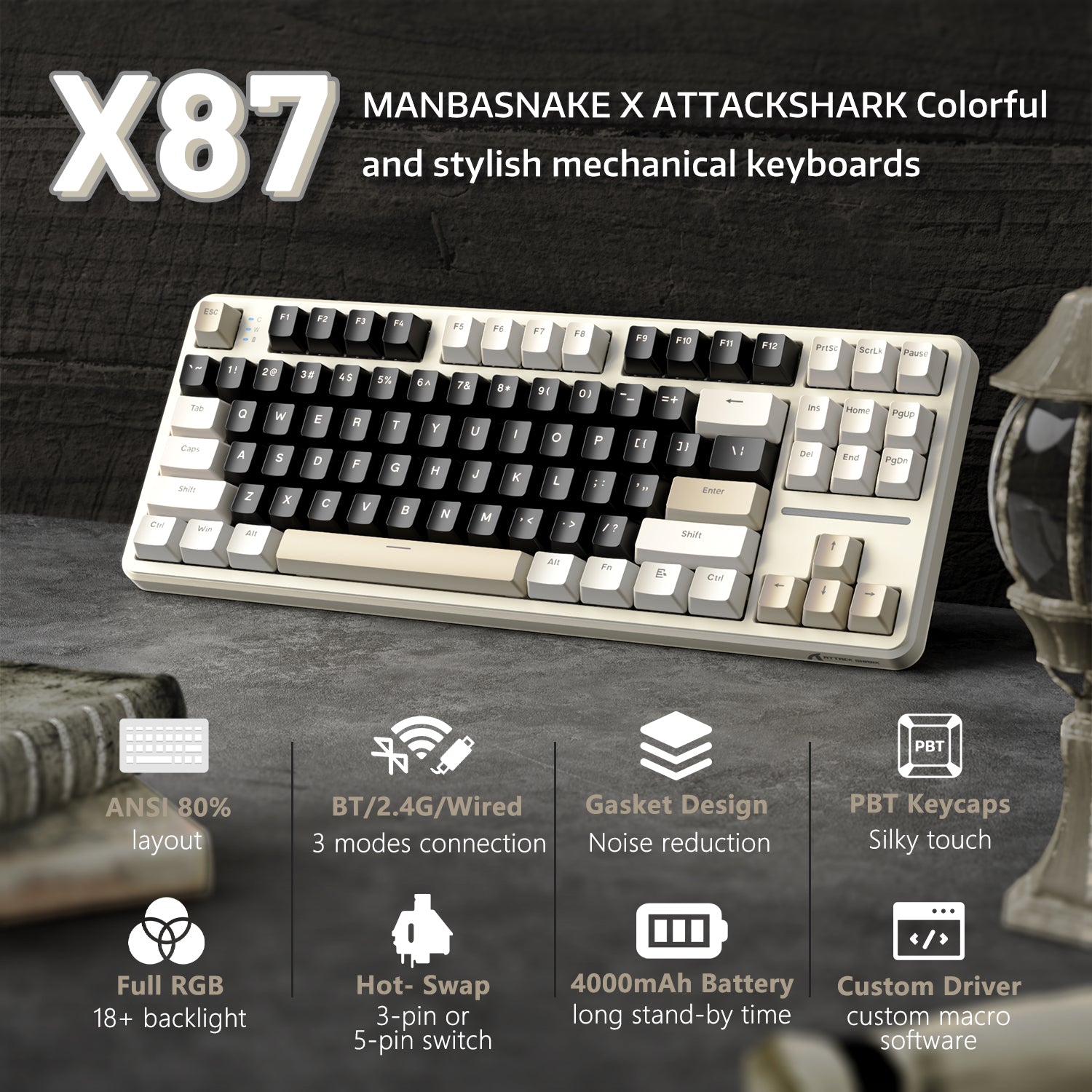 ATTACK SHARK X87 トライモード ガスケット メカニカルキーボード