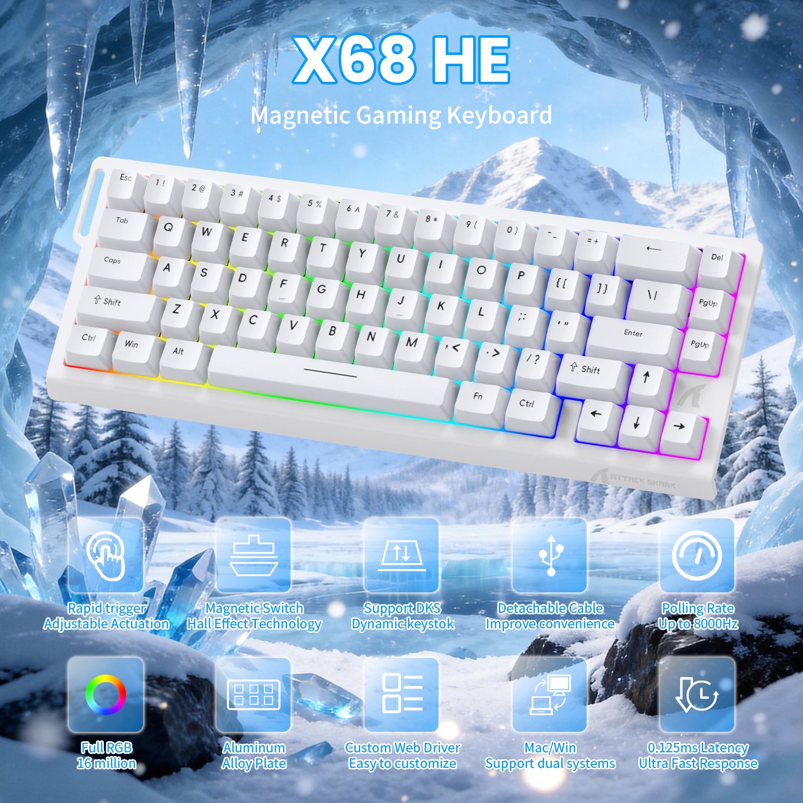 ATTACK SHARK X68 HE ラピッドトリガーキーボード マグネティックスイッチ C01PROコイルケーブル付き