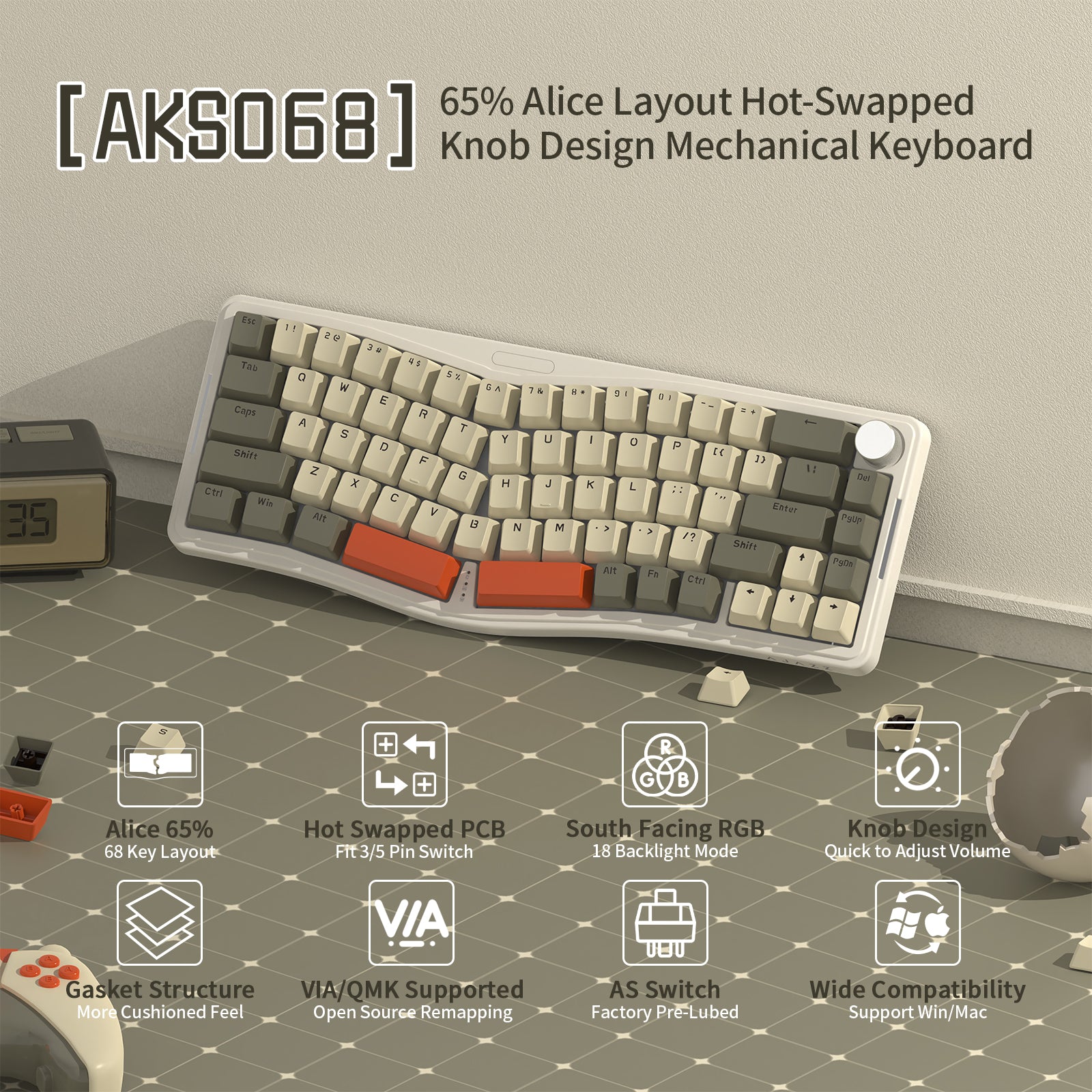 ATTACK SHARK x AJAZZ AKS068 Alice Mechanical Keyboard