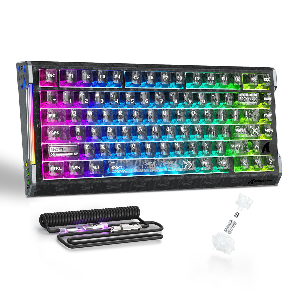 ATTACK SHARK R86 HE カーボンファイバー 有線 ラピッドトリガー マグネットスイッチ ゲーミングキーボード C01 ULTRA RGB コイルケーブル