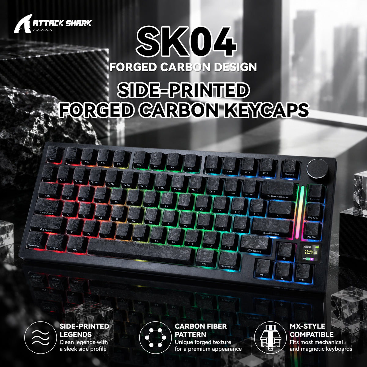 ATTACK SHARK SK04 119キー 鍛造カーボン製クリスタルキーキャップ、ANSI/ISO