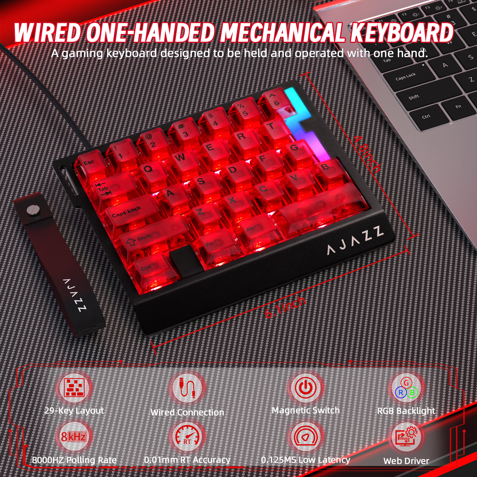 ATTACK SHARK X AJAZZ AK029 Wired One-Handed Gaming Keyboard