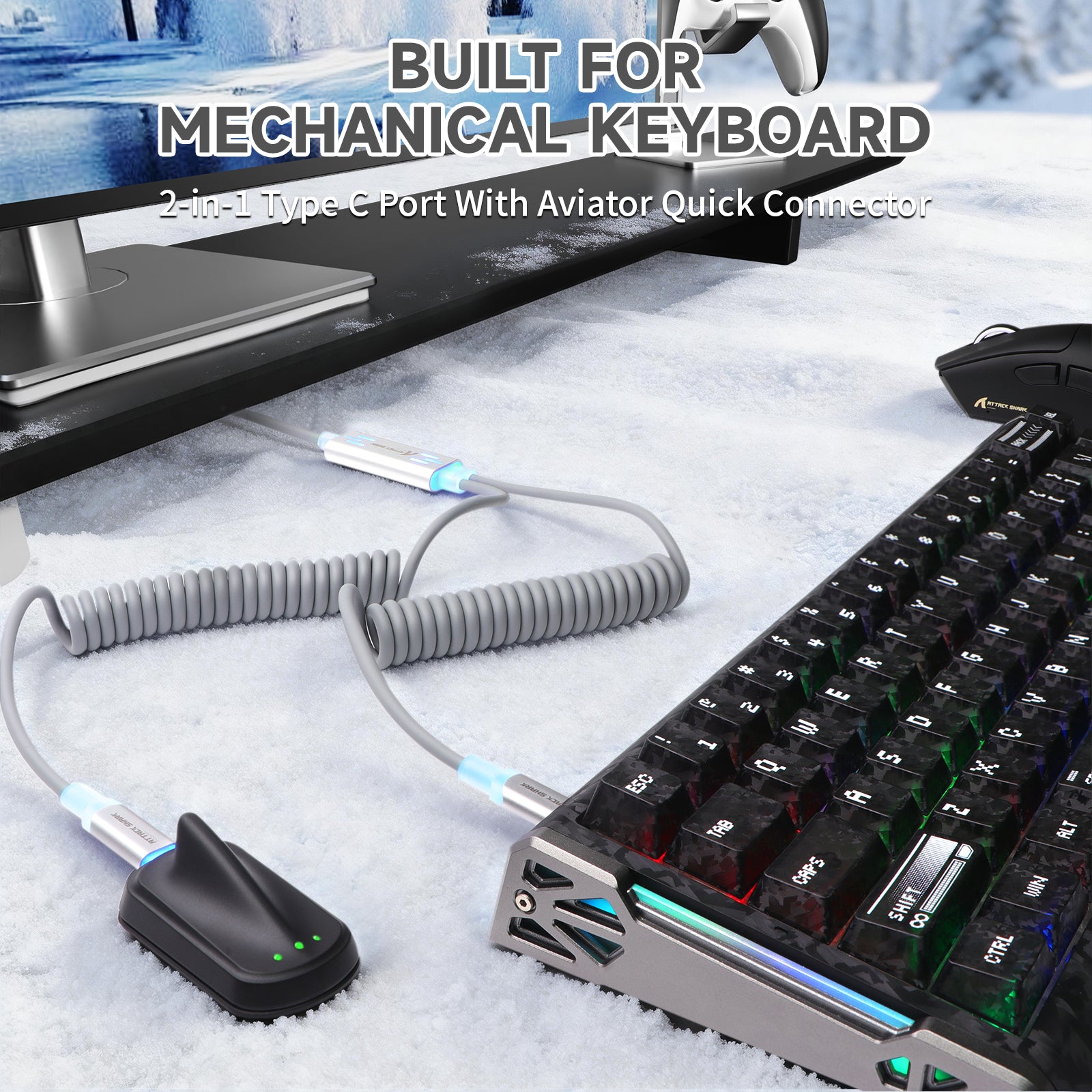 ATTACK SHARK C08 8kHz磁気キーボード用2-in-1カスタム航空ケーブル