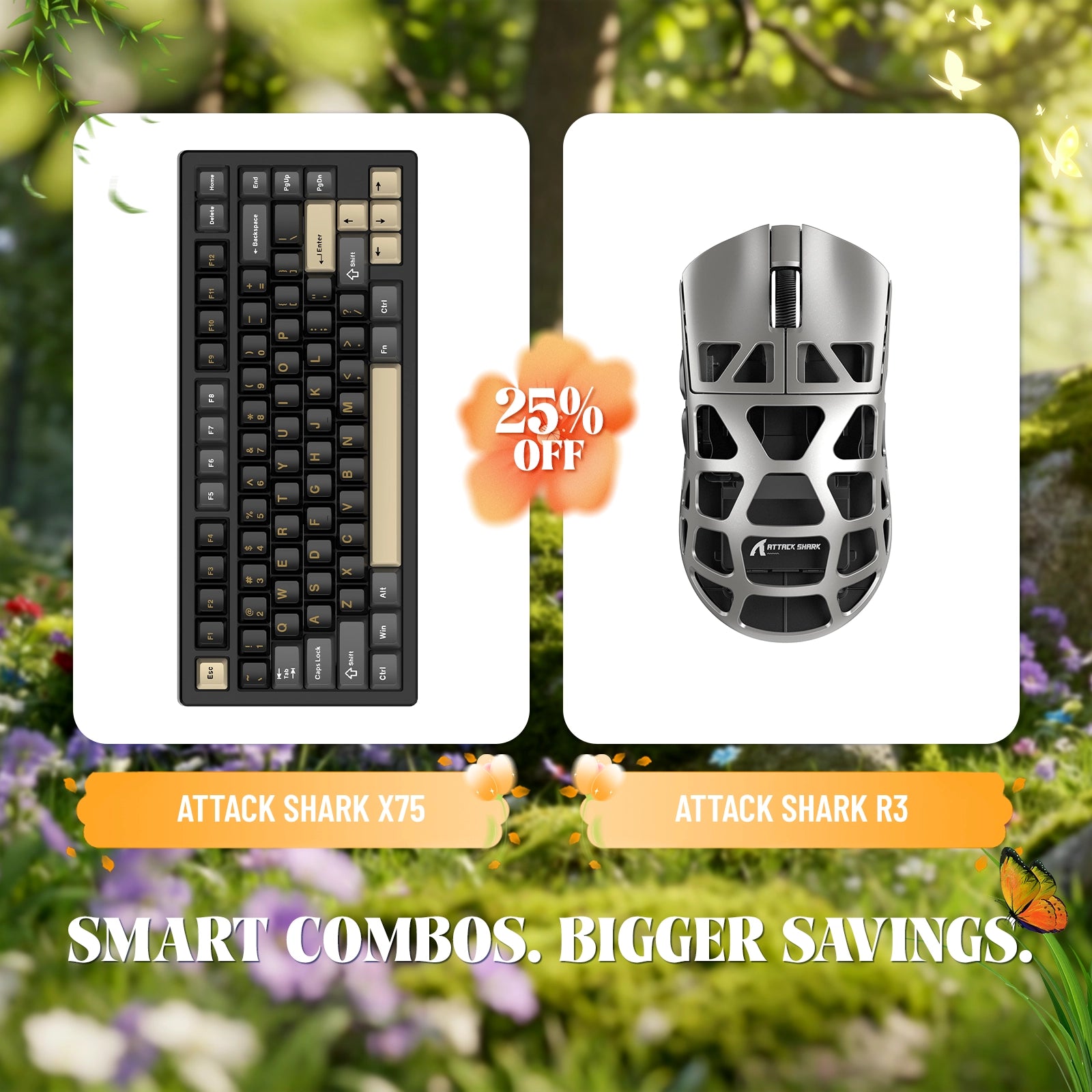 ATTACK SHARK X75 フルアルミニウムキーボード + R3 マグネシウム合金ゲーミングマウスバンドル