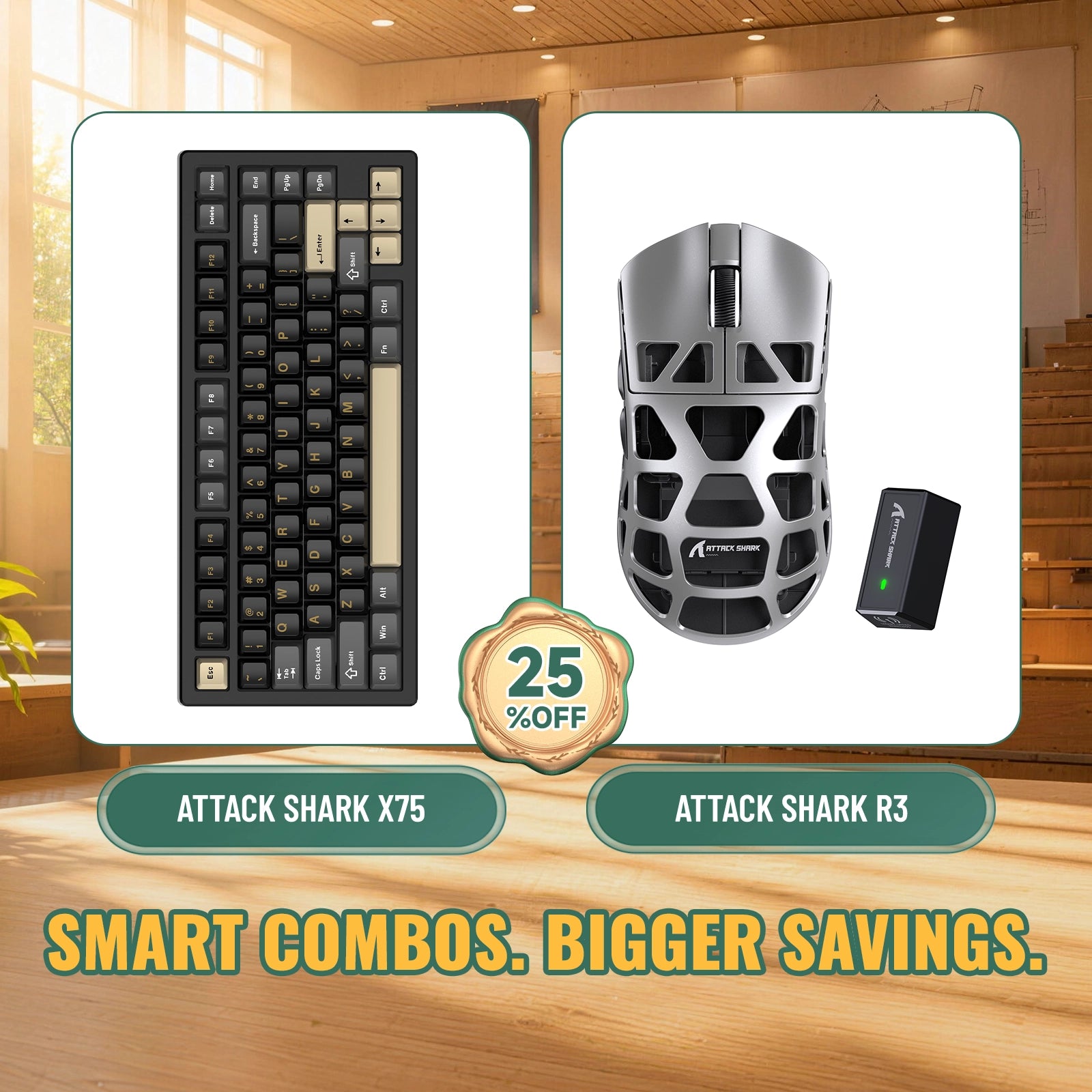 ATTACK SHARK X75 フルアルミニウムキーボード + R3 マグネシウム合金ゲーミングマウス バンドル