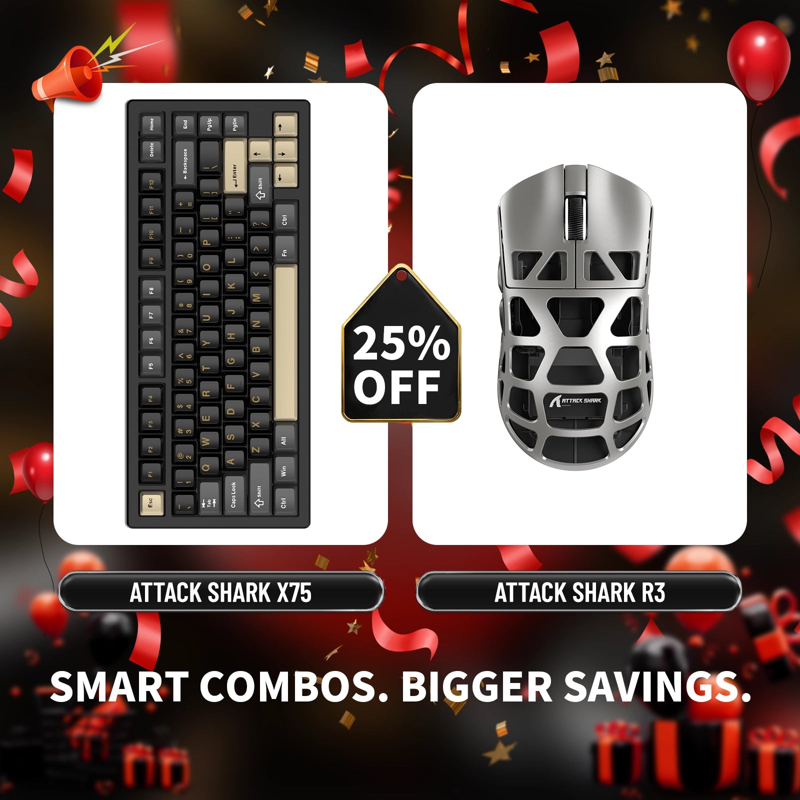 ATTACK SHARK X75 フルアルミニウムキーボード + R3 マグネシウム合金ゲーミングマウスバンドル