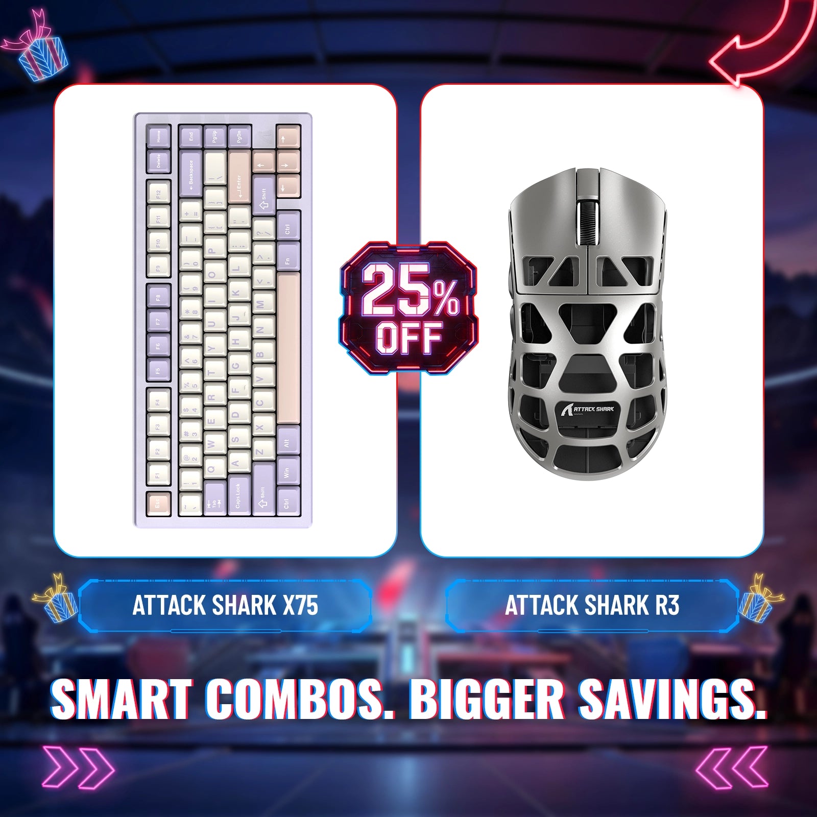 ATTACK SHARK X75 フルアルミニウムキーボード + R3 マグネシウム合金 ゲーミングマウス バンドル