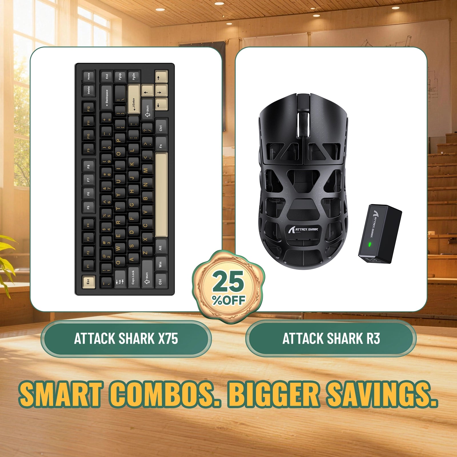 ATTACK SHARK X75 フルアルミニウムキーボード + R3 マグネシウム合金ゲーミングマウス バンドル