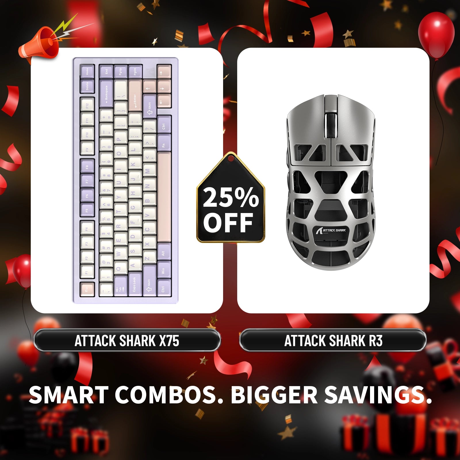 ATTACK SHARK X75 フルアルミニウムキーボード + R3 マグネシウム合金ゲーミングマウスバンドル