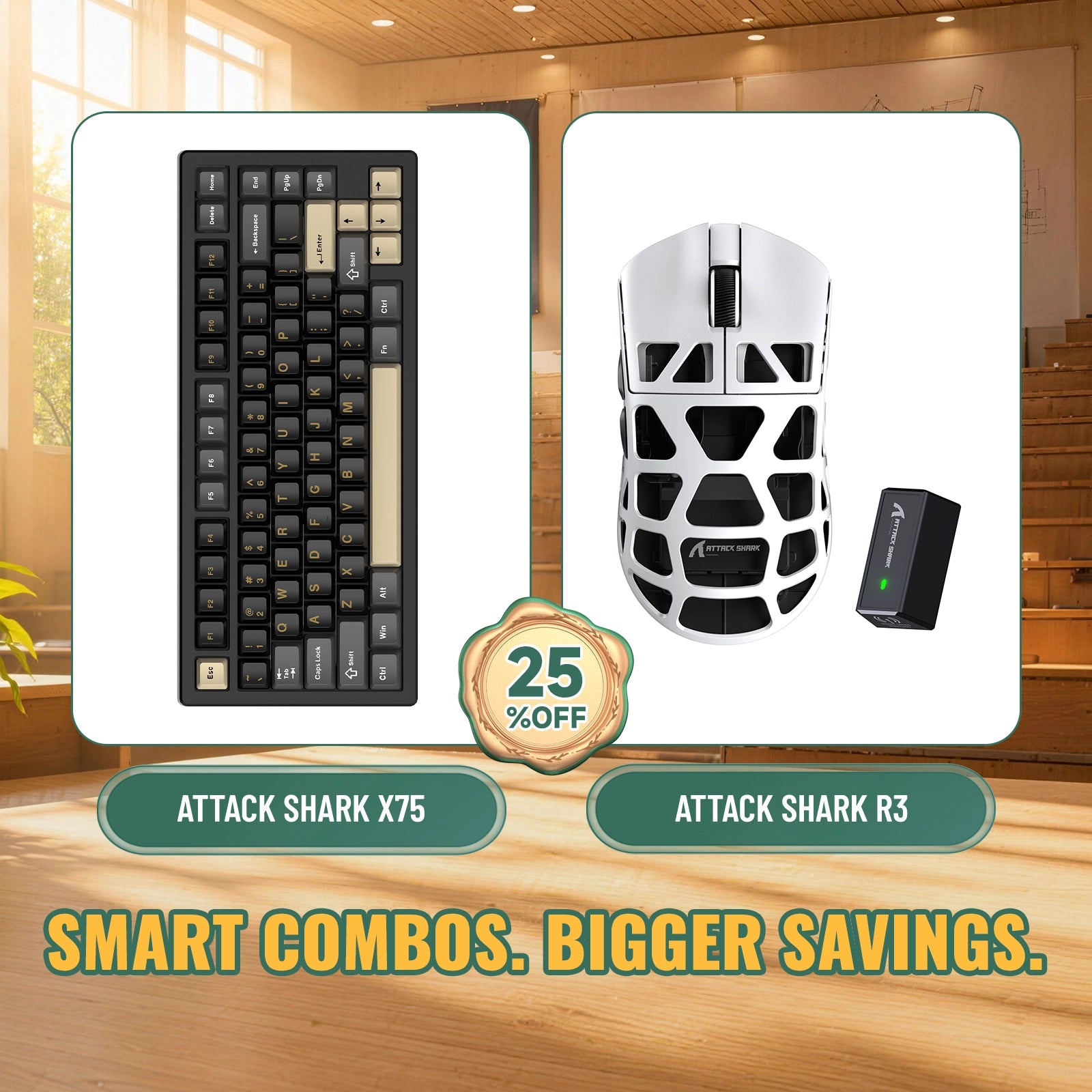 ATTACK SHARK X75 フルアルミニウムキーボード + R3 マグネシウム合金ゲーミングマウス バンドル
